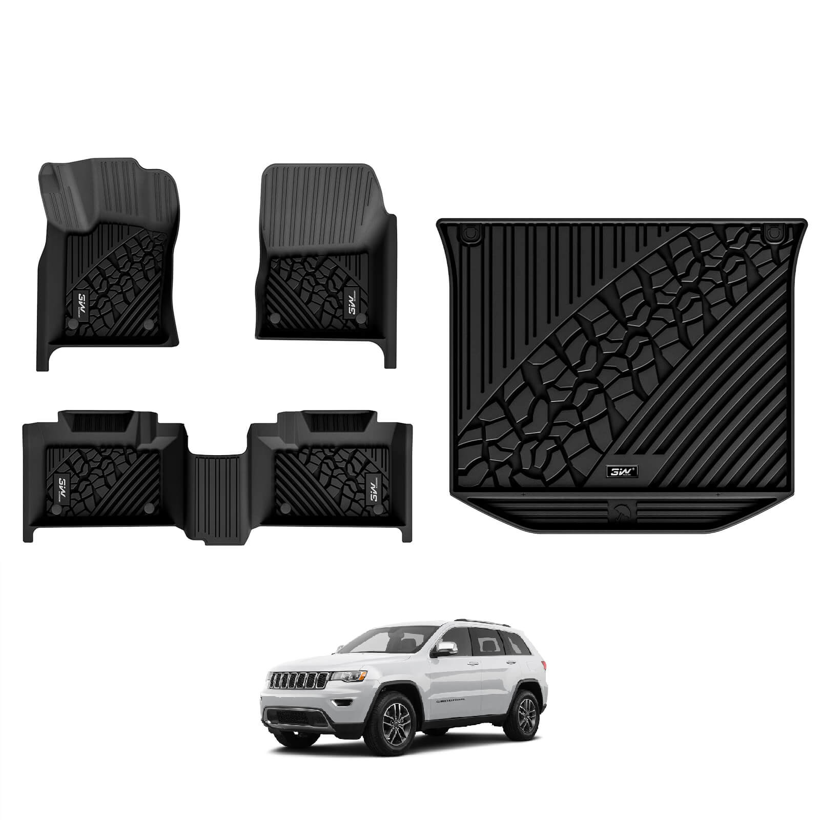 3W Floor Mats Jeep Grand Cherokee 2016-2021 / Grand Cherokee WK 2022-2024 (Non L) Custom Cargo Liner TPE Material & All-Weather Protection Vehicles & Parts 3Wliners 2016-2021 Grand Cherokee 2016-2021 1st&2nd Row Mats+Trunk Mat