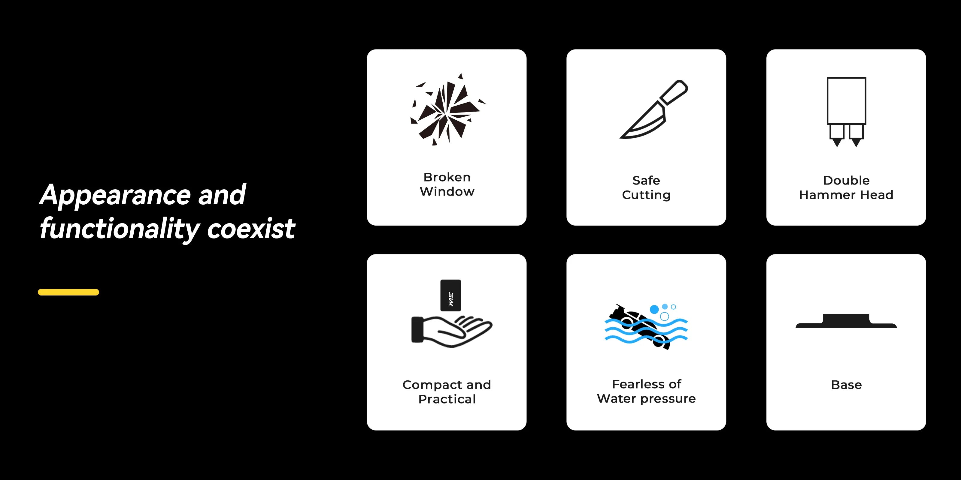 3W  2-in-1  Car Window Hammer Breaker & Seatbelt Cutter with Compact Dual-Head Design Car Accessories Convenient, practical, safe and reliable