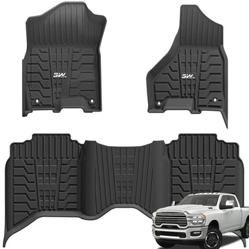 3W Custom Floor Mats for 2019-2026 Ram 2500/3500 Crew Cab with Bucket Seats (Not for PTO KIT Models & Only for Carpet Floor) Thorex™ All-Weather Protection