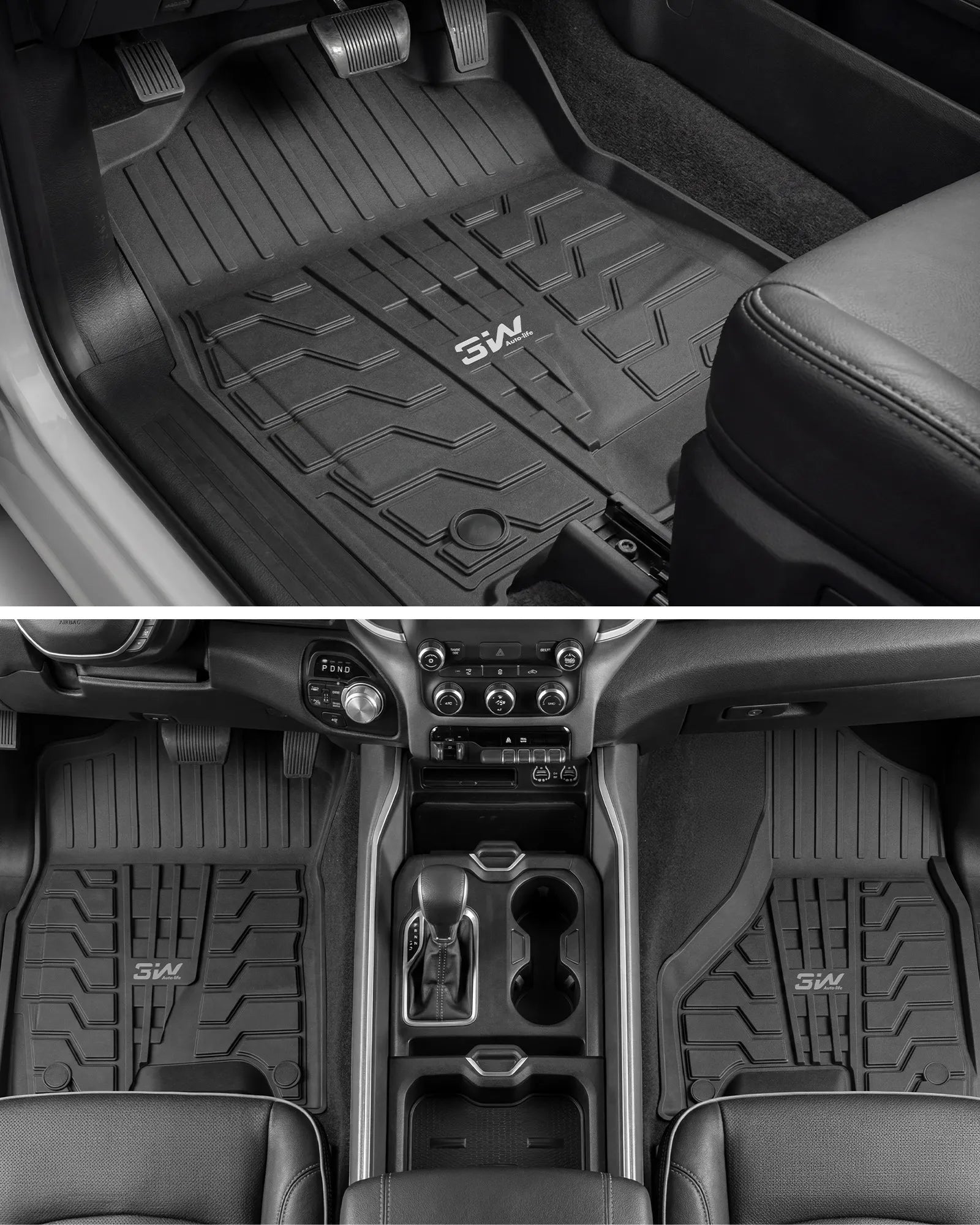 3W Floor Mats for 2019-2025 2026 Ram 2500/3500 Crew Cab with Bucket Seat (Not for PTO KIT Models), All Weather TPE Custom Fit Dodge Ram 2500/3500 Floor Liners 1st & 2nd Row (for Carpet Floor), Black