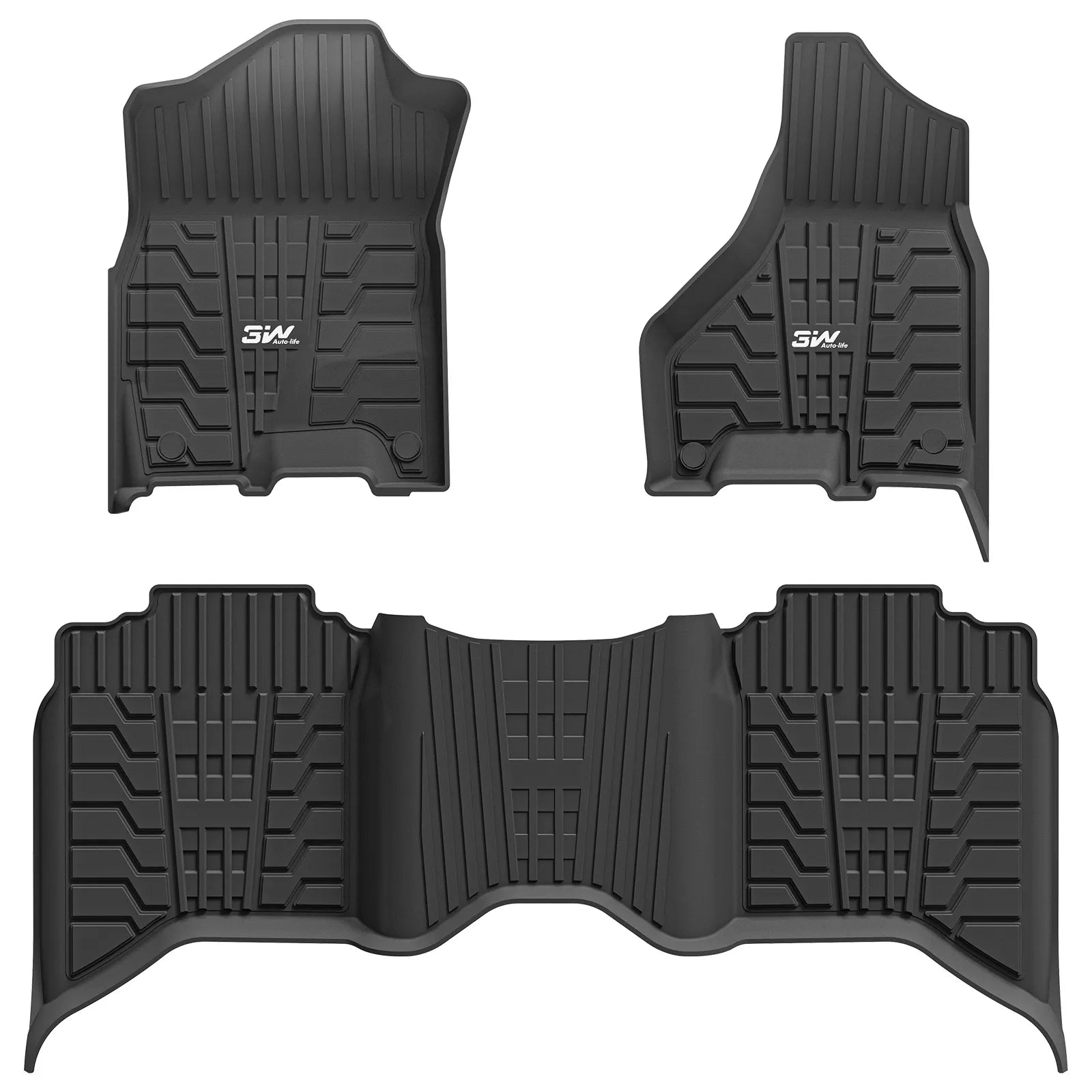 3W Floor Mats for 2019-2025 2026 Ram 2500/3500 Crew Cab with Bucket Seat (Not for PTO KIT Models), All Weather TPE Custom Fit Dodge Ram 2500/3500 Floor Liners 1st & 2nd Row (for Carpet Floor), Black