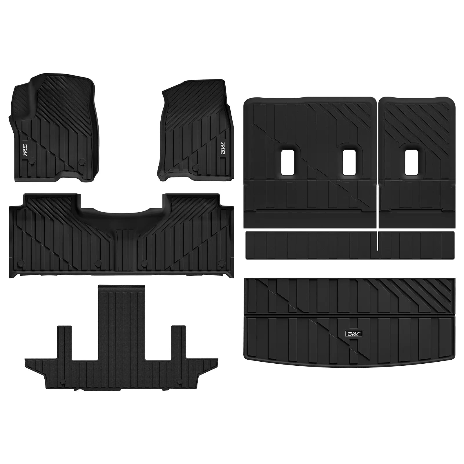 3W Floor Mats & Cargo Liner & Seat Back Protector for 2021-2026 (Only 7 Seats) Chevrolet Chevy Tahoe/GMC Yukon (Not Fit Yukon XL)/Cadillac Escalade (Not Fit Escalade ESV),All Weather Full Set TPE Car Mats