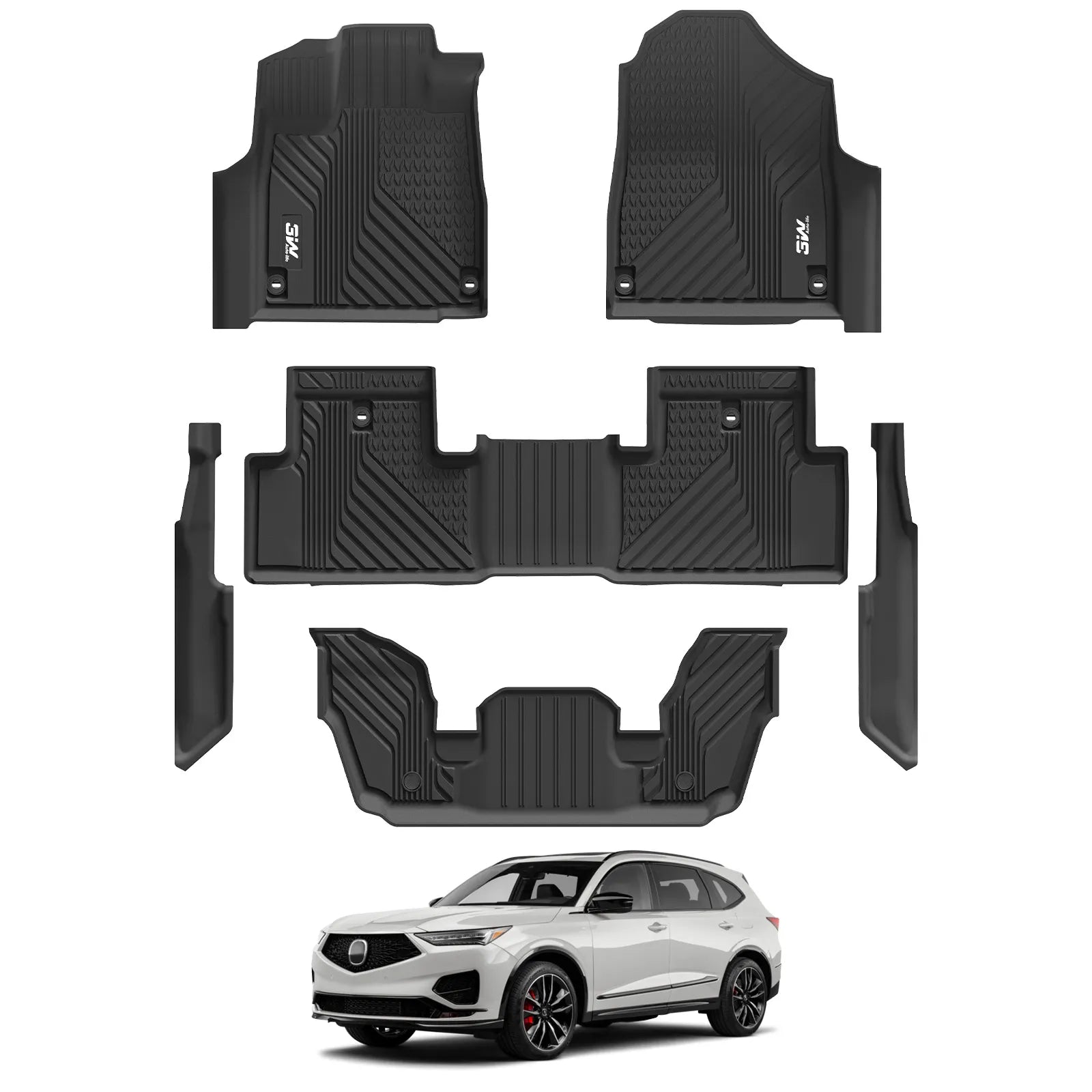 3W Acura MDX 2022-2025 Custom Floor Mats TPE Material & All-Weather Protection Vehicles & Parts 3Wliners