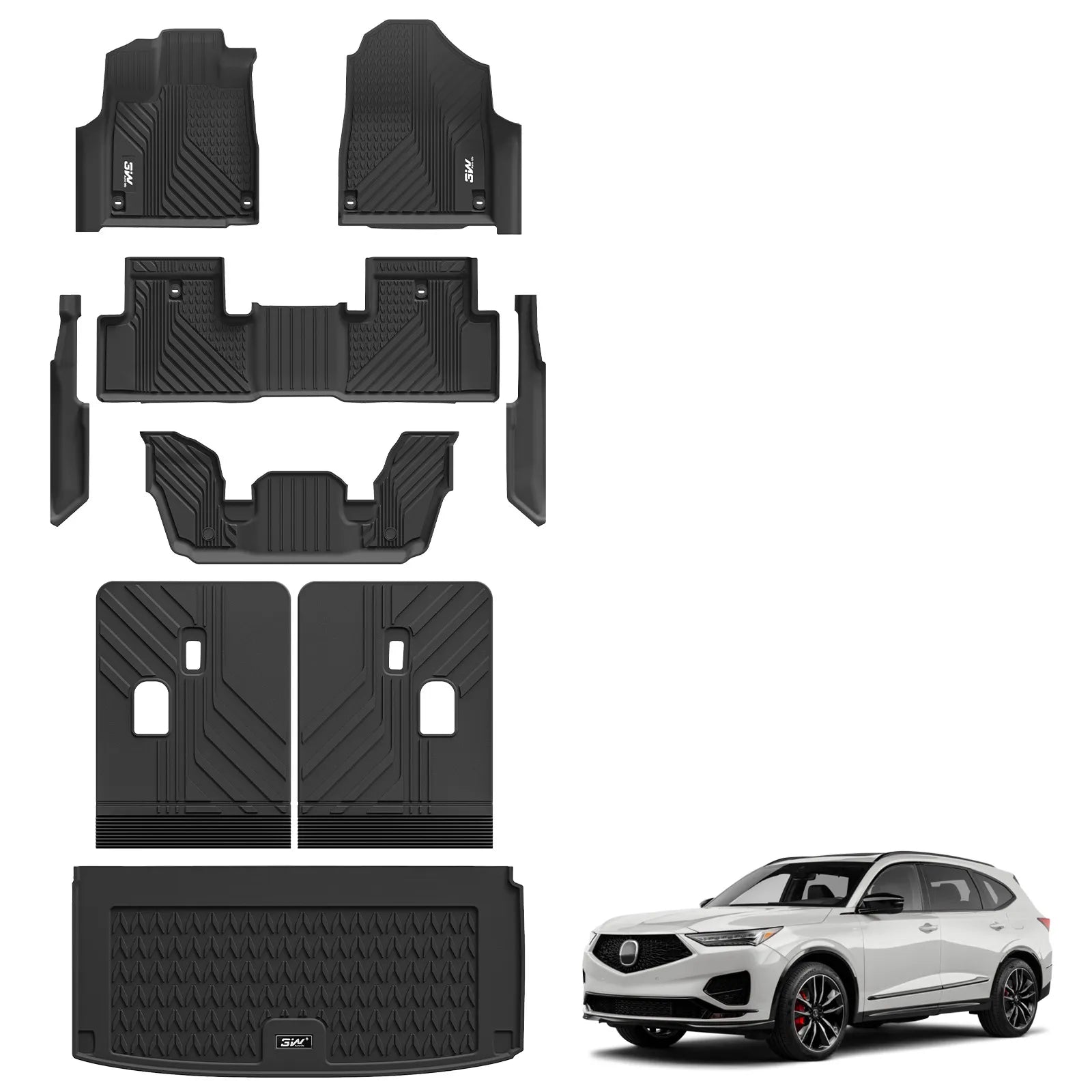 3W Acura MDX 2022-2025 Custom Floor Mats& Cargo Liners& Back Seat Mats Set TPE Material & All-Weather Protection Vehicles & Parts 3Wliners