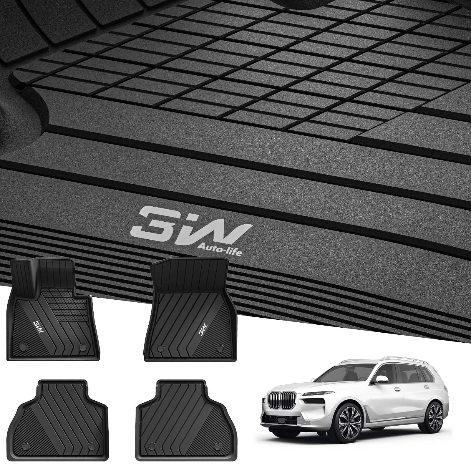 3W BMW X7 2019-2025 6 Seats 1st & 2nd Row Custom Floor Mats TPE Material & All-Weather Protection Vehicles & Parts 3Wliners