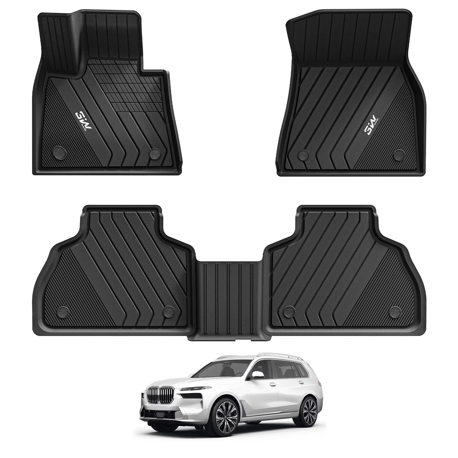 3W BMW X7 2019-2025 7 Seats 1st & 2nd Row Custom Floor Mats TPE Material & All-Weather Protection Vehicles & Parts 3Wliners   