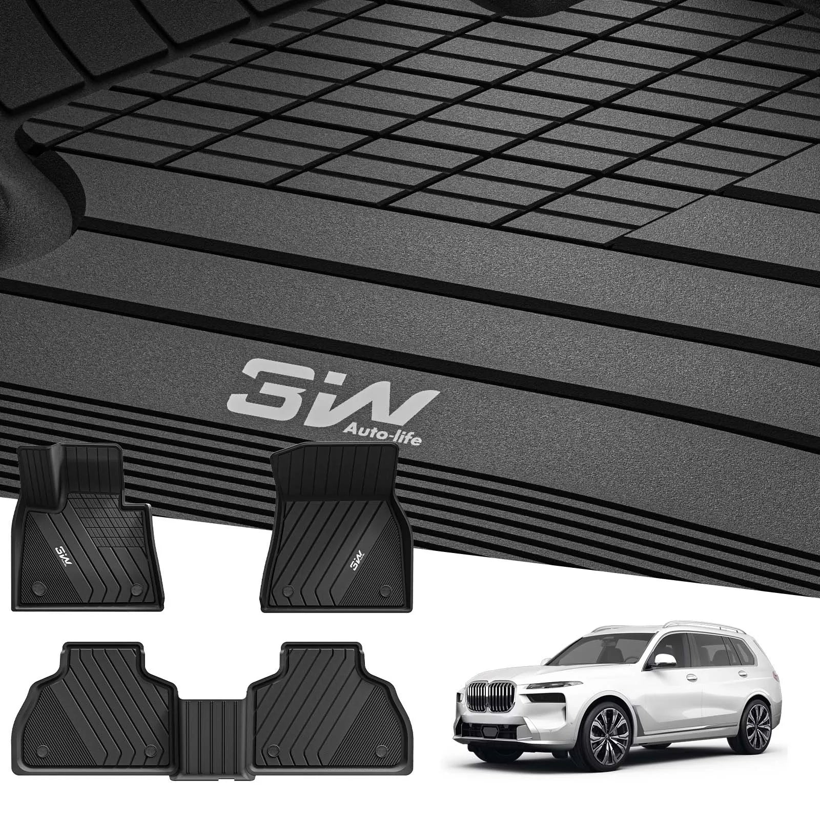3W BMW X7 2019-2025 7 Seats 1st & 2nd Row Custom Floor Mats TPE Material & All-Weather Protection Vehicles & Parts 3Wliners   