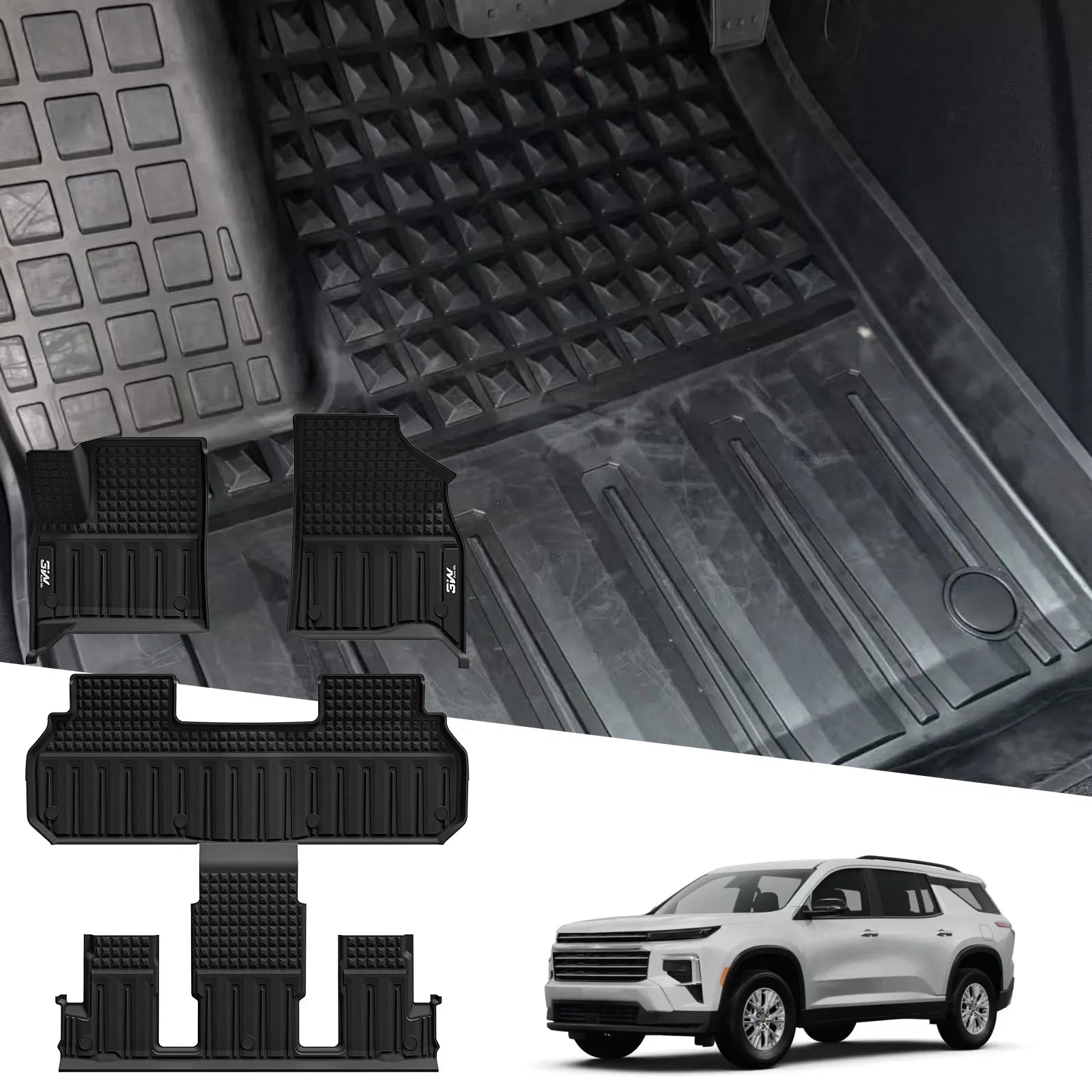 3W Floor Liners Fit Chevrolet Traverse/GMC Acadia/Acadia Denali 2024-2025 2026 /Buick Enclave 2025-2026 TPE Floor Mats All Weaather Protection