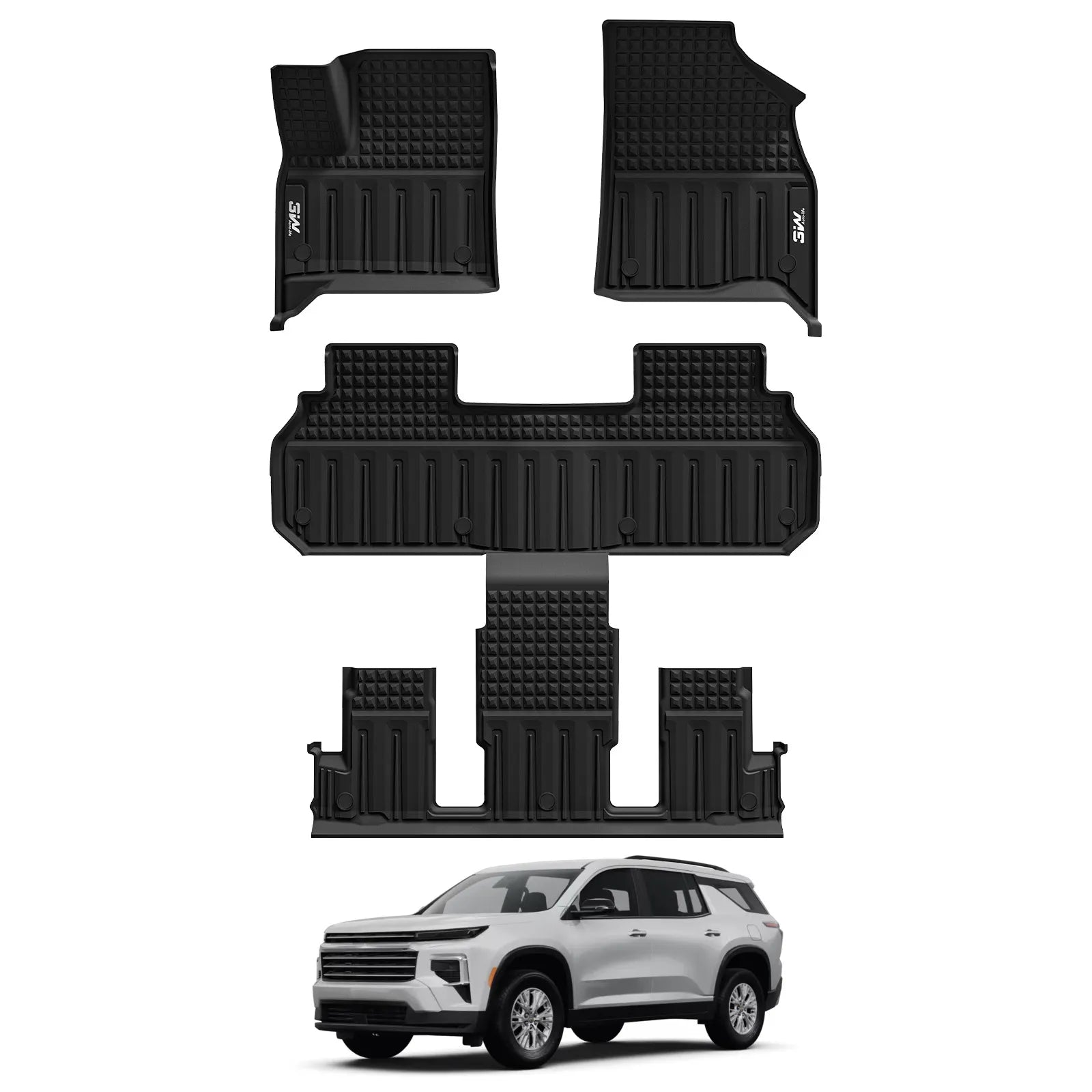3W Floor Liners Fit Chevrolet Traverse/GMC Acadia/Acadia Denali 2024-2025 2026 /Buick Enclave 2025-2026 TPE Floor Mats All Weaather Protection