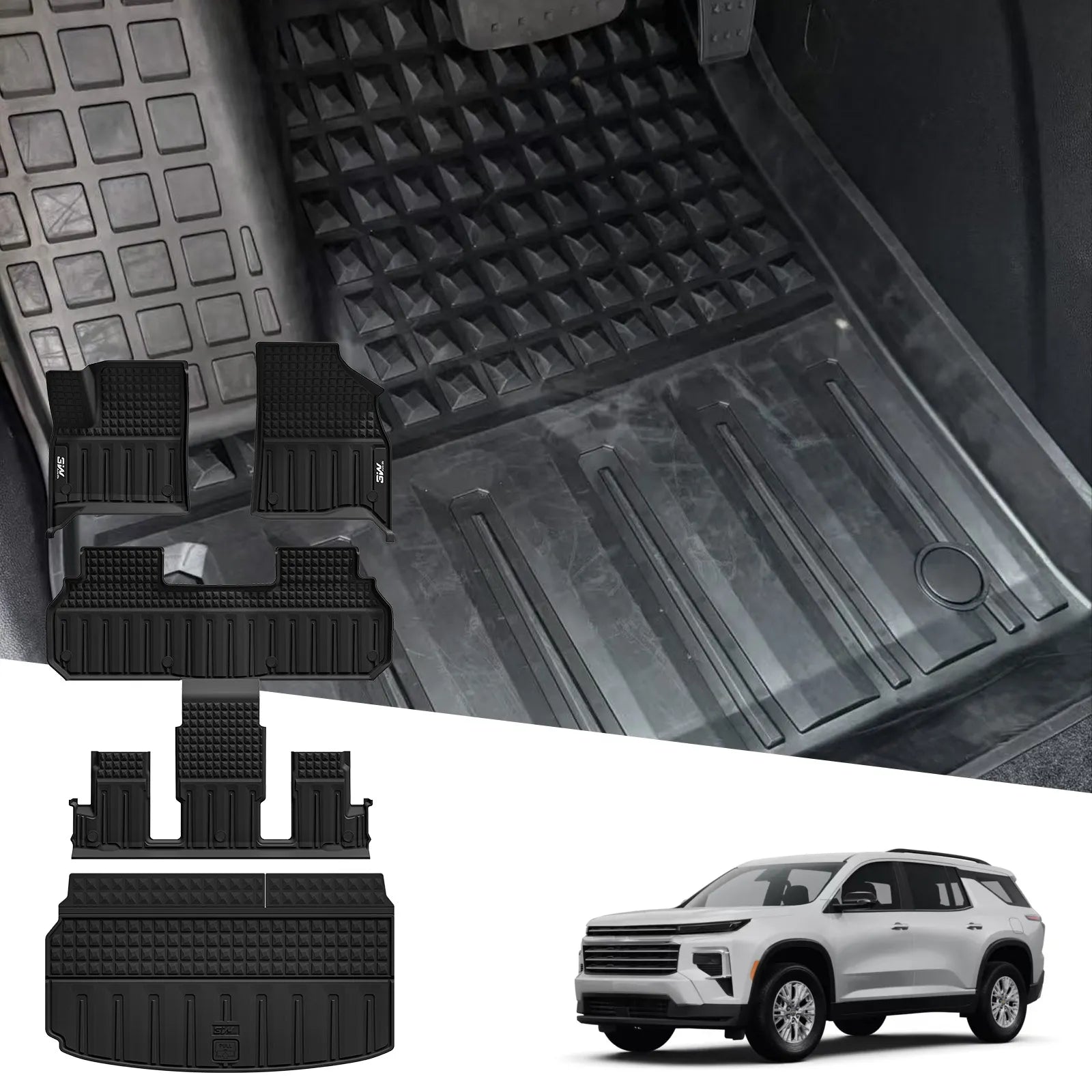 3W Floor Mats Cargo Liner Fit Chevrolet Traverse/GMC Acadia/Acadia Denali 2024-2025 2026 /Buick Enclave 2025-2026 Full Set All Weather Protection