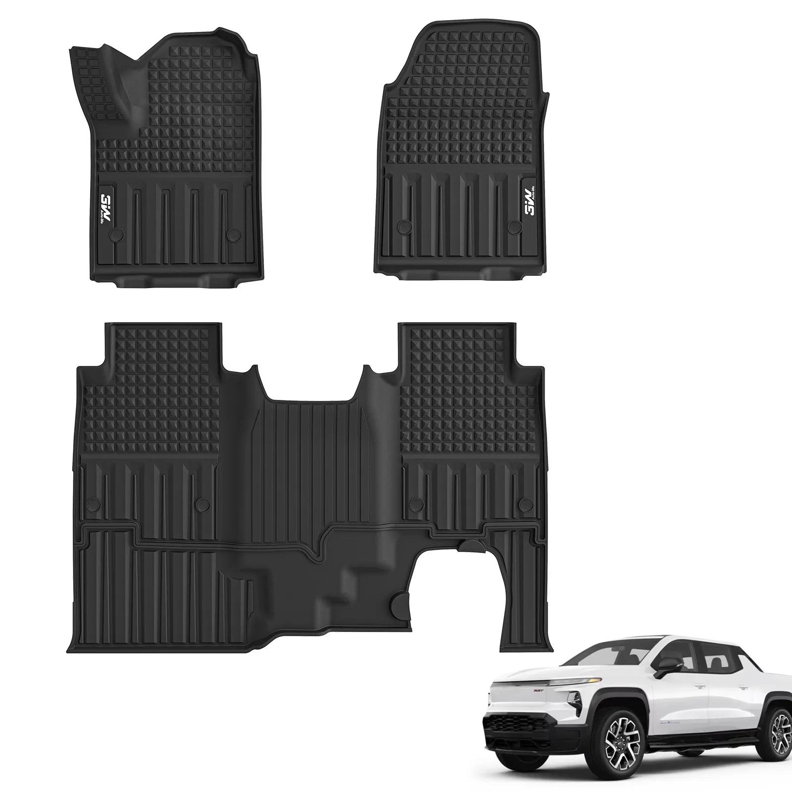 3W Floor Mats Fit for Chevrolet Silverad EV 2024-2025 (WT & RST)/GMC Sierra EV/Sierra EV Denali Accessories TPE All Weather Floor Liner 1st and 2nd Row Car Mats