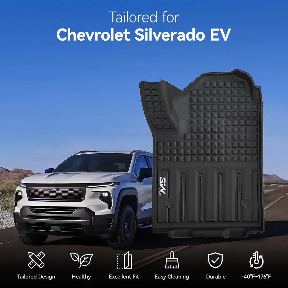 3W Floor Mats Fit for Chevrolet Silverad EV 2024-2025 (WT & RST)/GMC Sierra EV/Sierra EV Denali Accessories TPE All Weather Floor Liner 1st and 2nd Row Car Mats