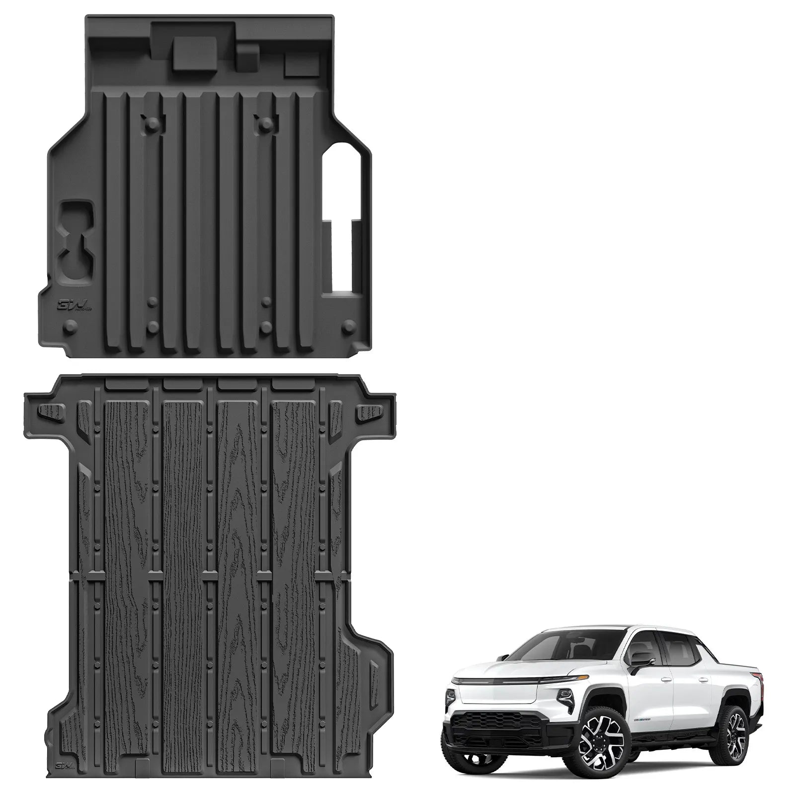 3W Floor Mats Fit for Chevrolet Silverad EV 2024-2025 (WT & RST)/GMC Sierra EV/Sierra EV Denali Accessories TPE All Weather Bed Mat Front Trunk Mat Set