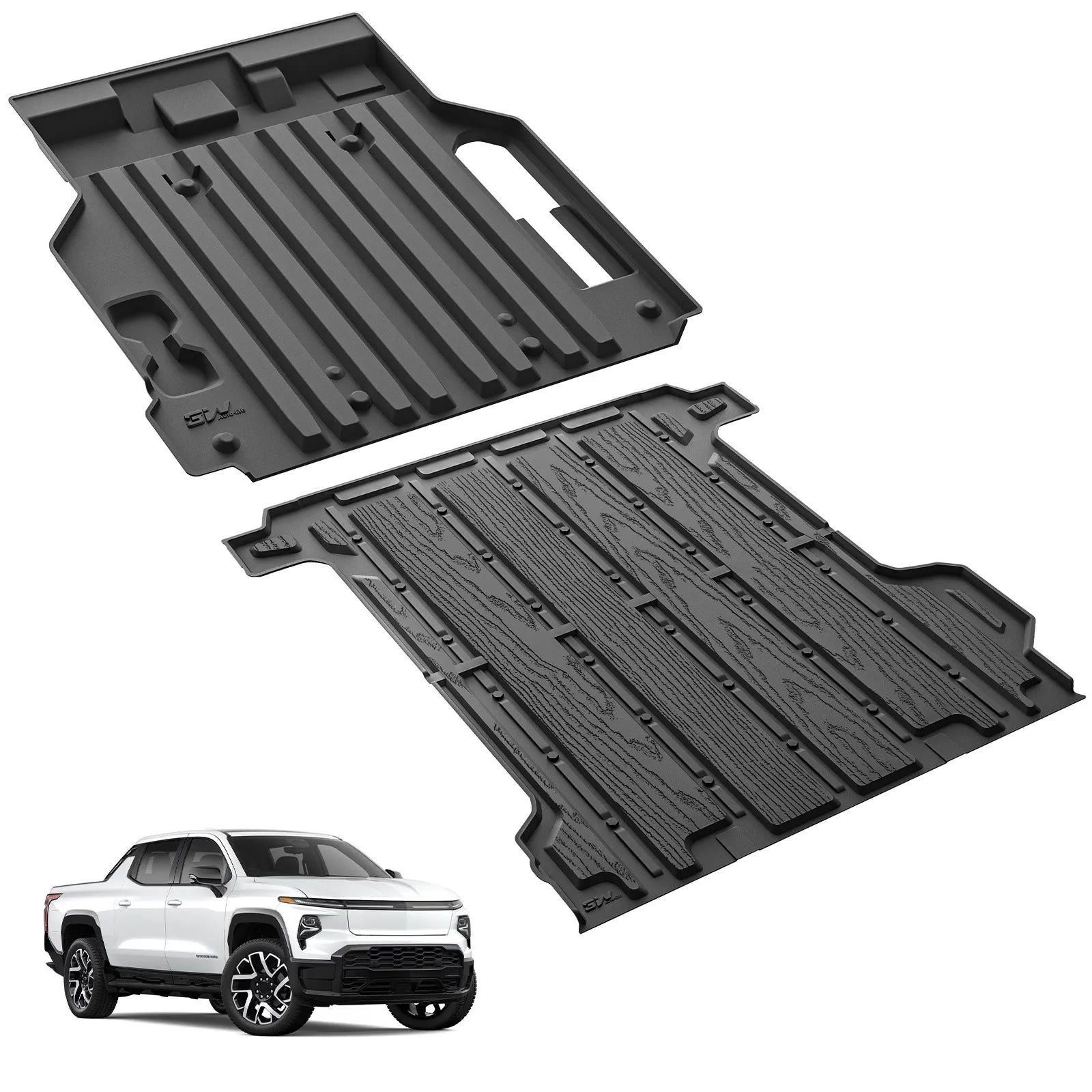 3W Floor Mats Fit for Chevrolet Silverad EV 2024-2025 (WT & RST)/GMC Sierra EV/Sierra EV Denali Accessories TPE All Weather Bed Mat Front Trunk Mat Set
