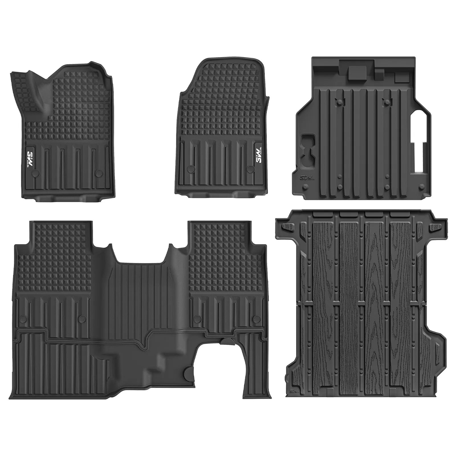 3W Floor Mats Fit for Chevrolet Silverad EV 2024-2025 (WT & RST)/GMC Sierra EV/Sierra EV Denali Accessories TPE All Weather 1st and 2nd Row Car Mats Bed Mat Front Trunk Mat Set