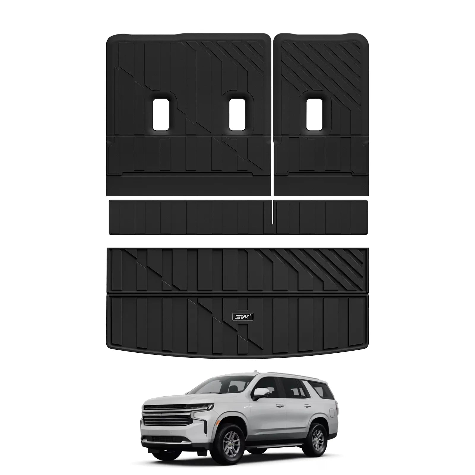 3W Cargo Liner & Seat Back Protector for 2021-2026 （Only 8 Seats） Chevrolet Chevy Tahoe/GMC Yukon(Not Fit Yukon XL)/Cadillac Escalade(Not Fit Escalade ESV),All Weather TPE Car Mats