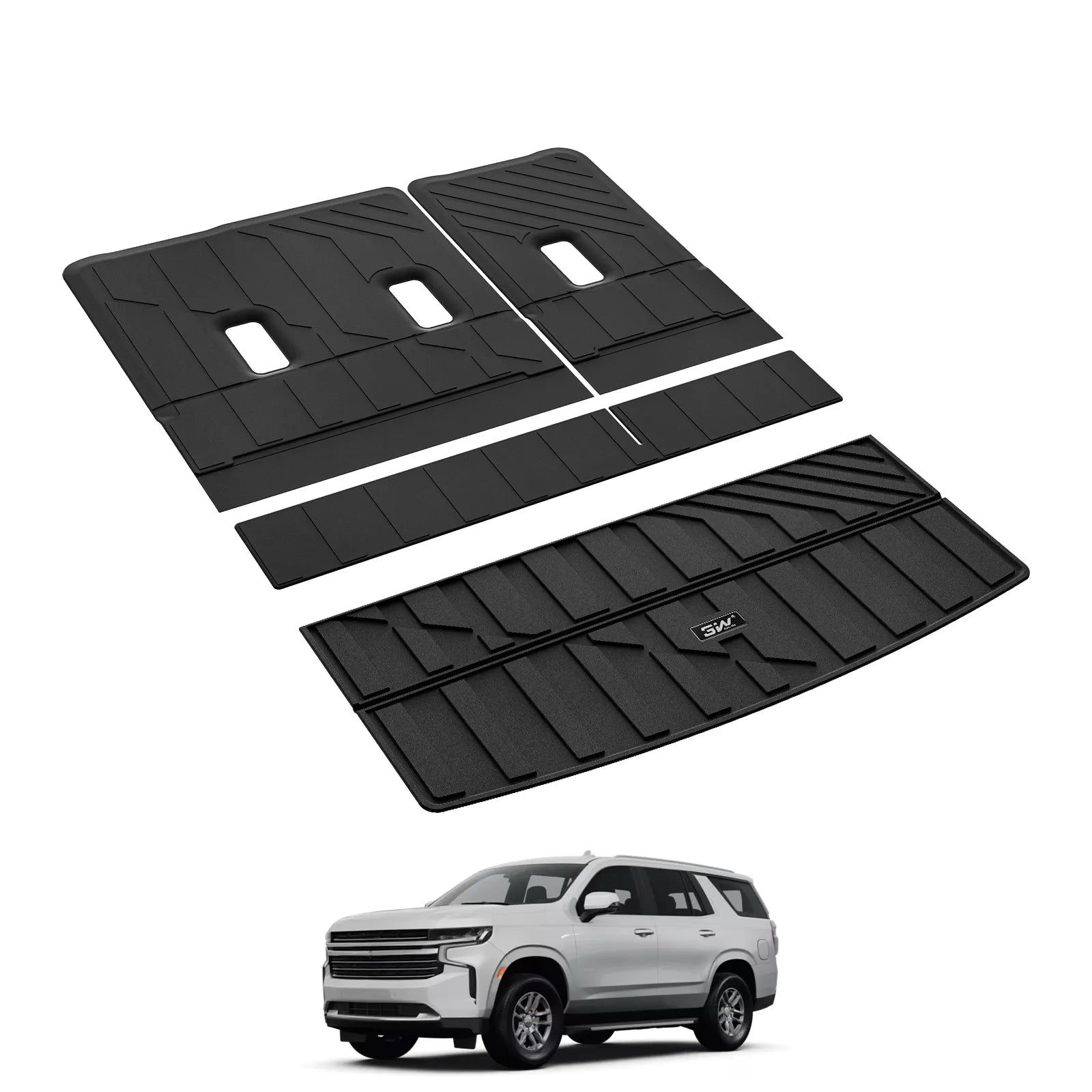 3W Cargo Liner & Seat Back Protector for 2021-2026 （Only 8 Seats） Chevrolet Chevy Tahoe/GMC Yukon(Not Fit Yukon XL)/Cadillac Escalade(Not Fit Escalade ESV),All Weather TPE Car Mats