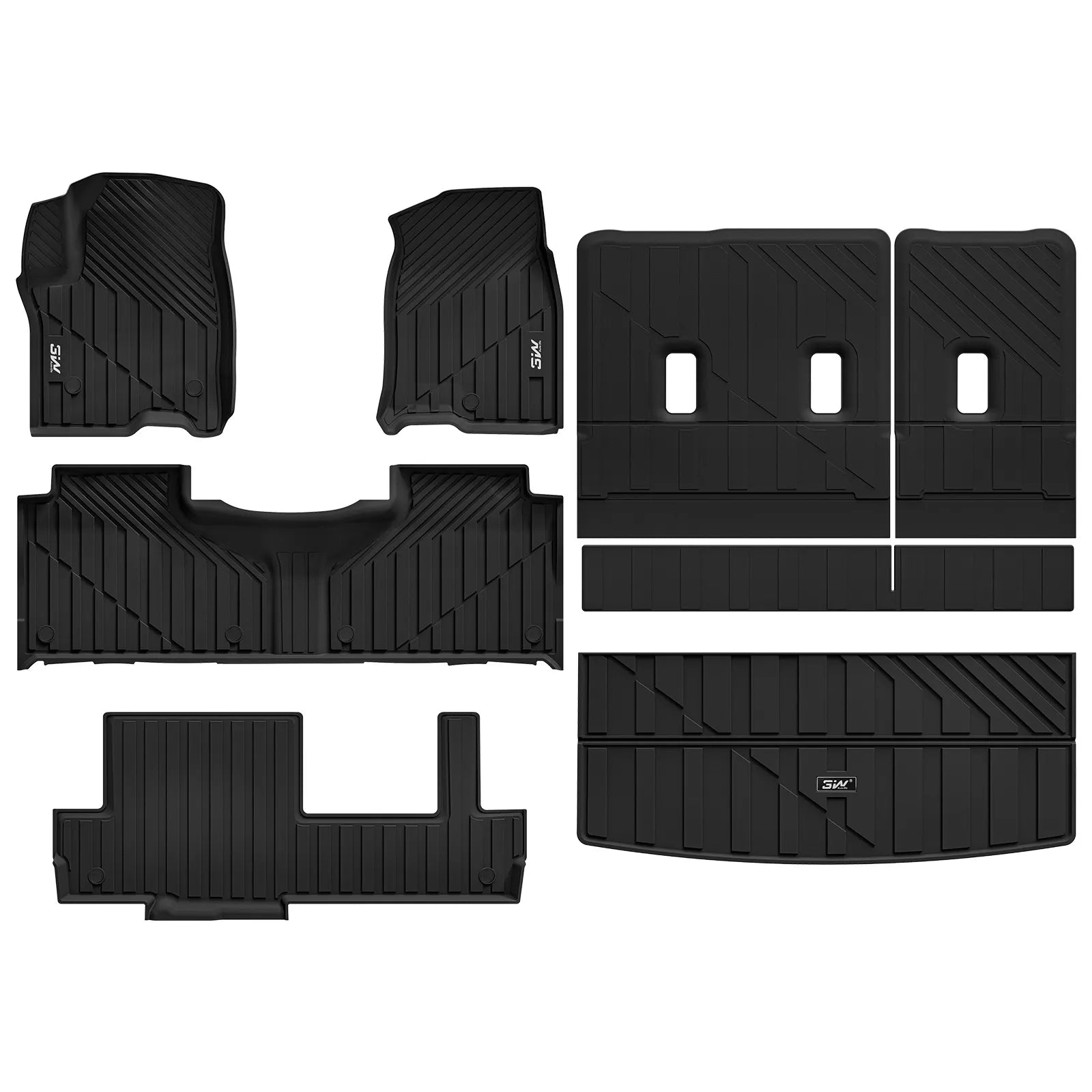 3W Floor Mats & Cargo Liner & Seat Back Protector for 2021-2026 （Only 8 Seats） Chevrolet Chevy Tahoe/GMC Yukon(Not Fit Yukon XL)/Cadillac Escalade(Not Fit Escalade ESV),All Weather TPE Car Mats