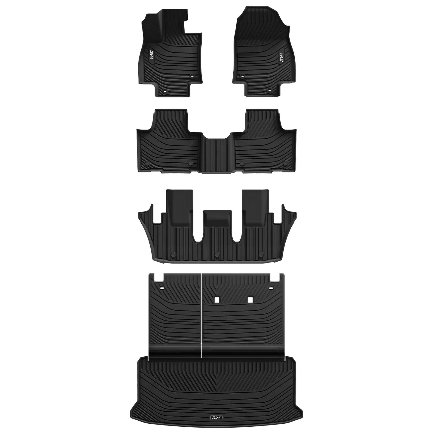 3W Custom Floor Mats Fit 2024 2025 Toyota Grand Highlander (Hybrid, 7-Seat) Thorex™ All-Weather Protection (with Trunk Subwoofer Only) - 3Wliners