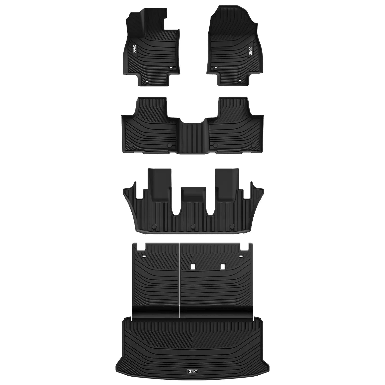 3W Custom Floor Mats Fit 2024 2025 Toyota Grand Highlander (Hybrid, 7-Seat) Thorex™ All-Weather Protection (with Trunk Subwoofer Only) - 3Wliners