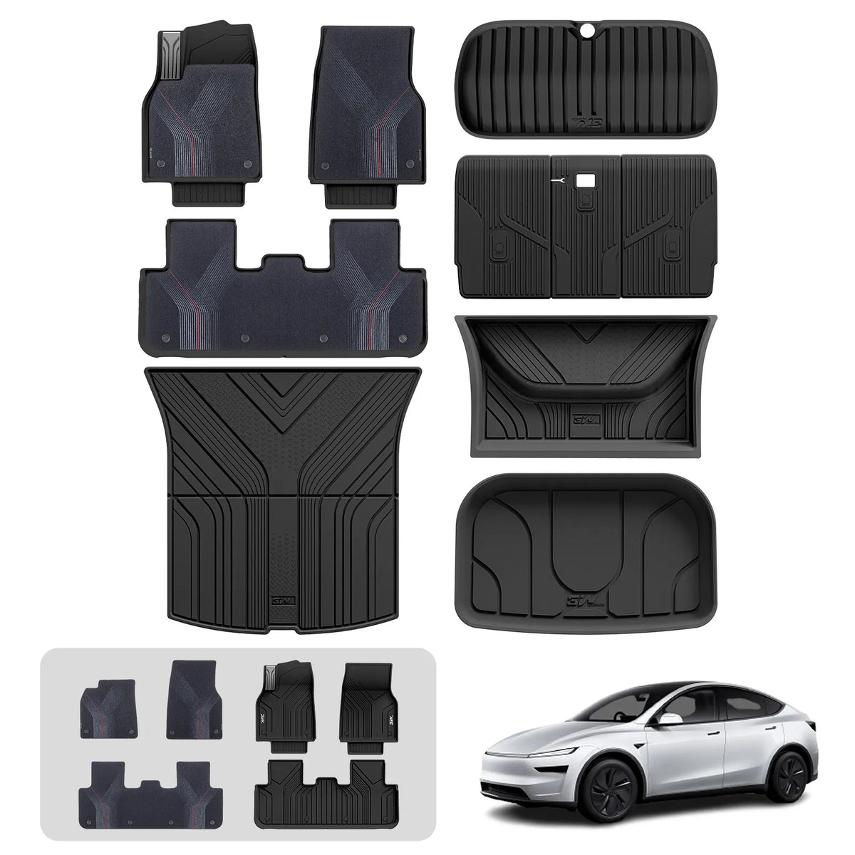 3W Floor Mats / Trunk Mat for Tesla Model Y Juniper 2025-2026  All Weather Protection Floor Mats Trunk Mat Back Seat Cover Set Full Protcetion