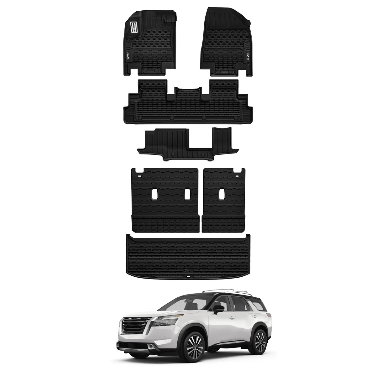 3W Floor Mats for Nissan Pathfinder 8 Seat 2022-2025  All-Weather Protection Custom Fit Car Floor Mats 