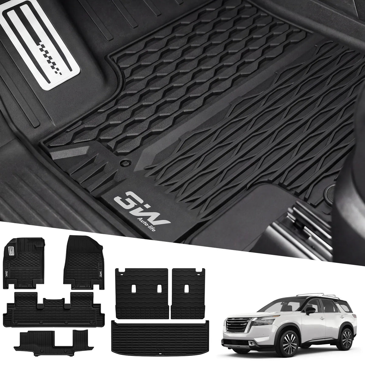 3W Floor Mats for Nissan Pathfinder 8 Seat 2022-2025  All-Weather Protection Custom Fit Car Floor Mats