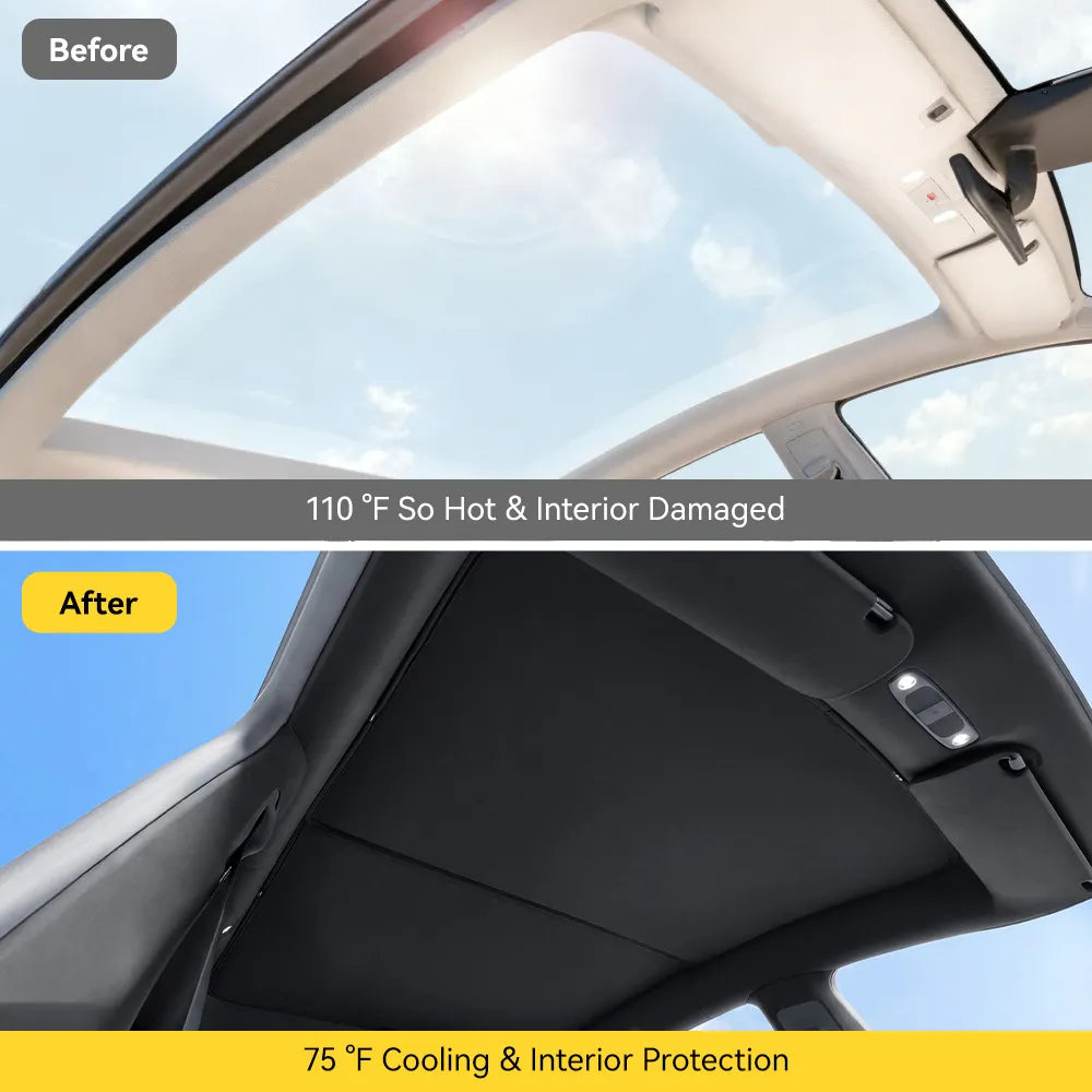 Foldable Sunroof Sunshade for Tesla Model Y Juniper 2025-2026 Custom Fit Sunshade Car Accessories, Upgraded Foldable Sunshade, Blocks UV Rays Keep Car Cool