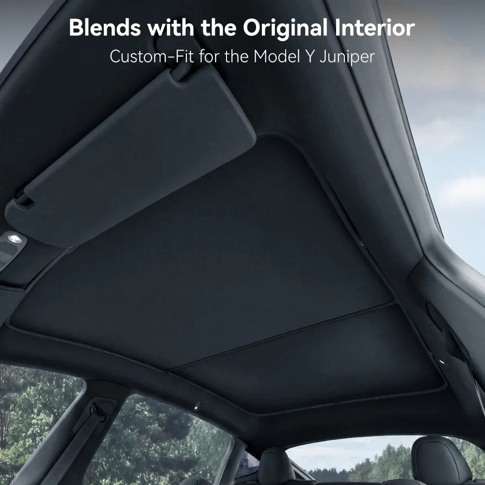 Foldable Sunroof Sunshade for Tesla Model Y Juniper 2025-2026 Custom Fit Sunshade Car Accessories, Upgraded Foldable Sunshade, Blocks UV Rays Keep Car Cool
