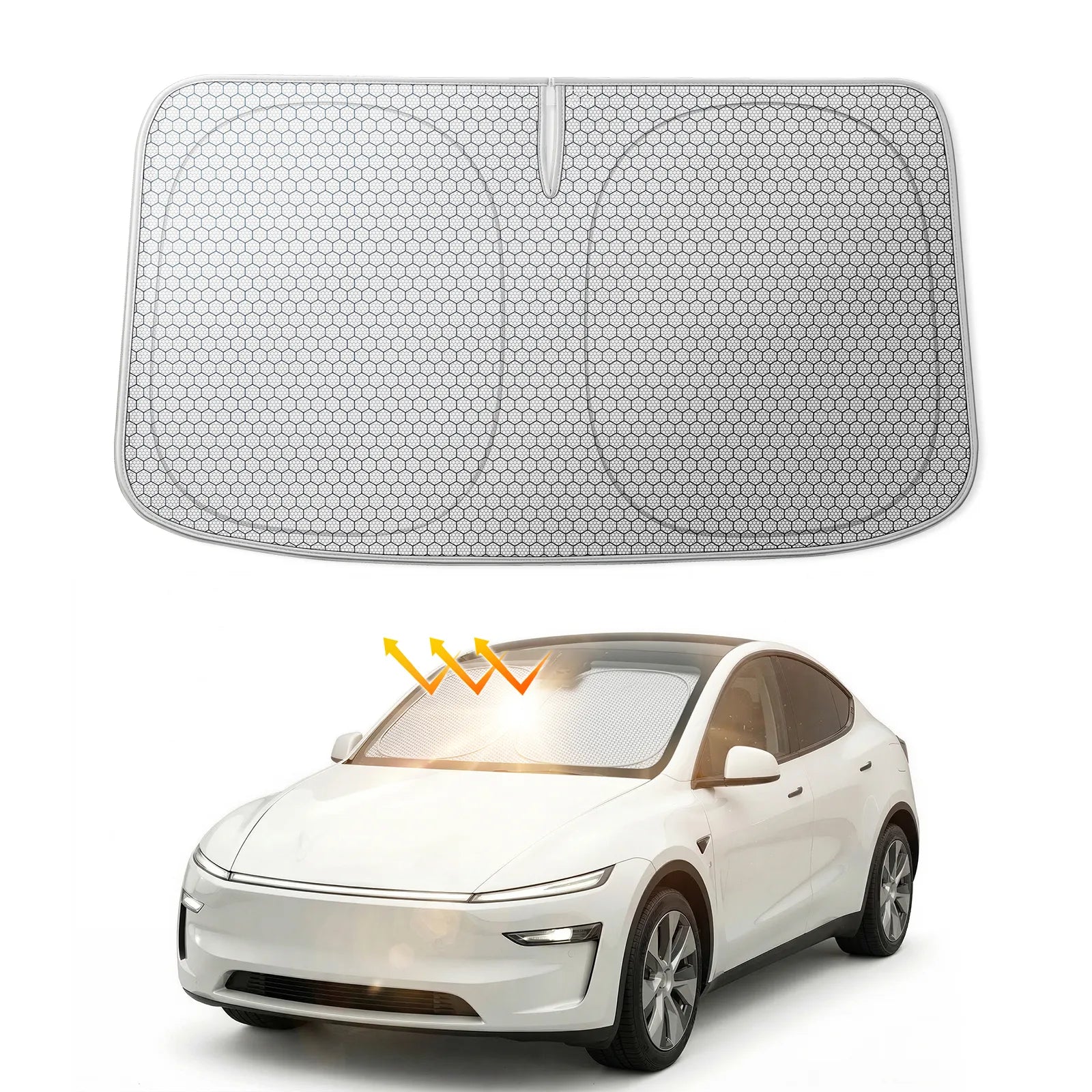 3W Windshield Sun Shade Foldable Fit for Tesla Model Y/ Model 3 UV Block Heat Sun Visor Protector - 3Wliners