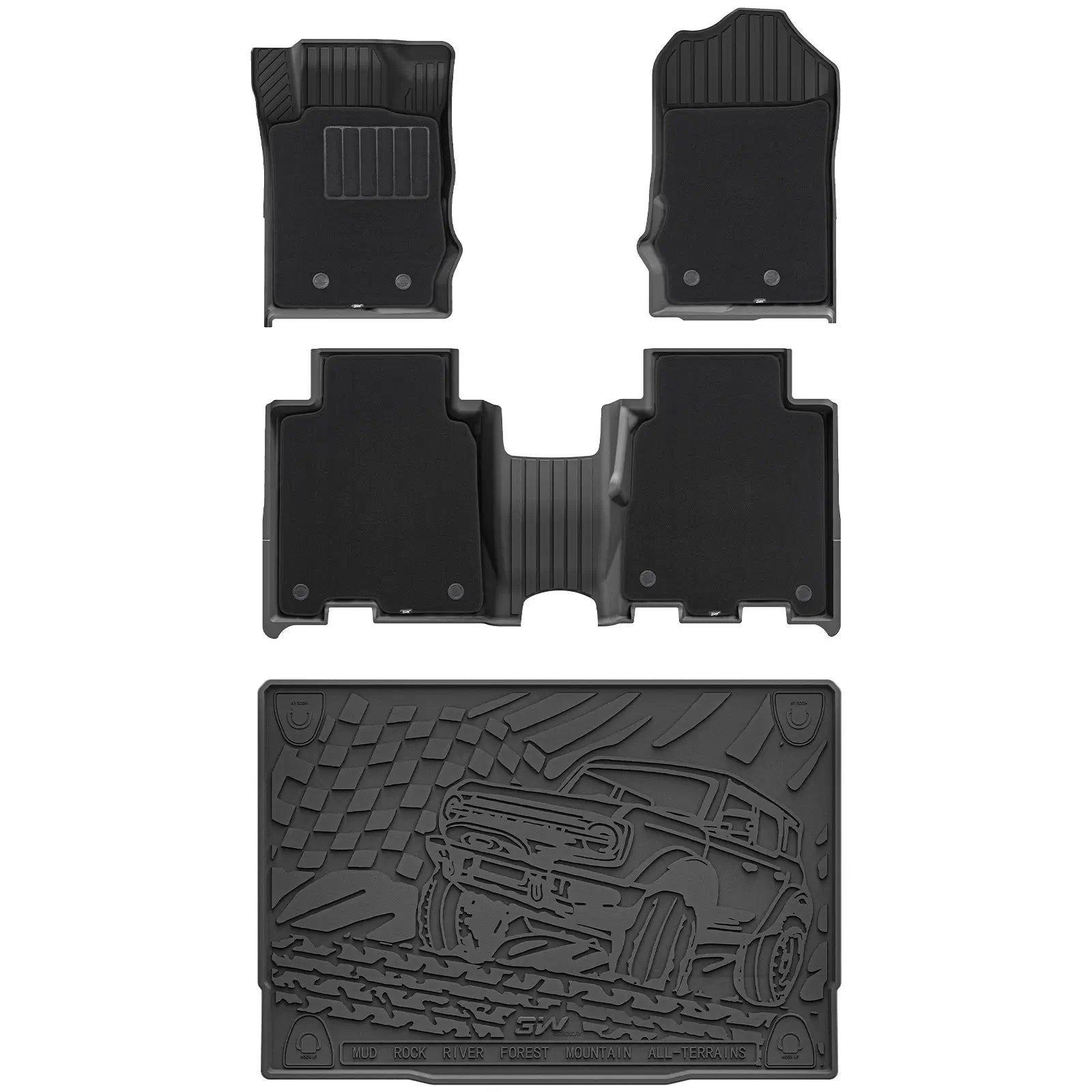 3W Ford Bronco 4-Door 2021-2025 Floor Mats / Trunk Mat Thorex™ All-Weather Protection - 3Wliners