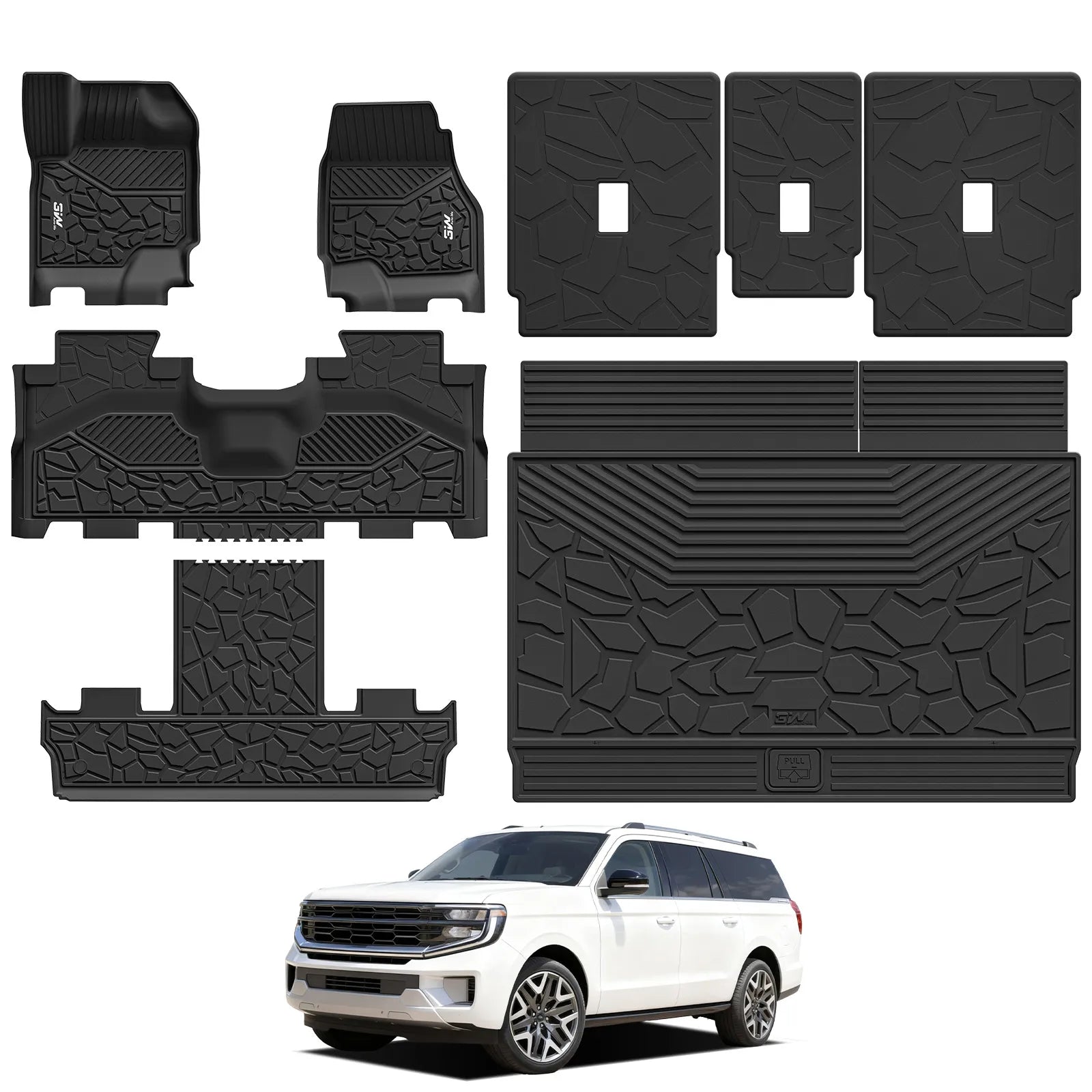 3W Ford Expedition Max 7 Seats 2025 Custom Floor Mats/ Crago Liner Thorex™ All-Weather Protection