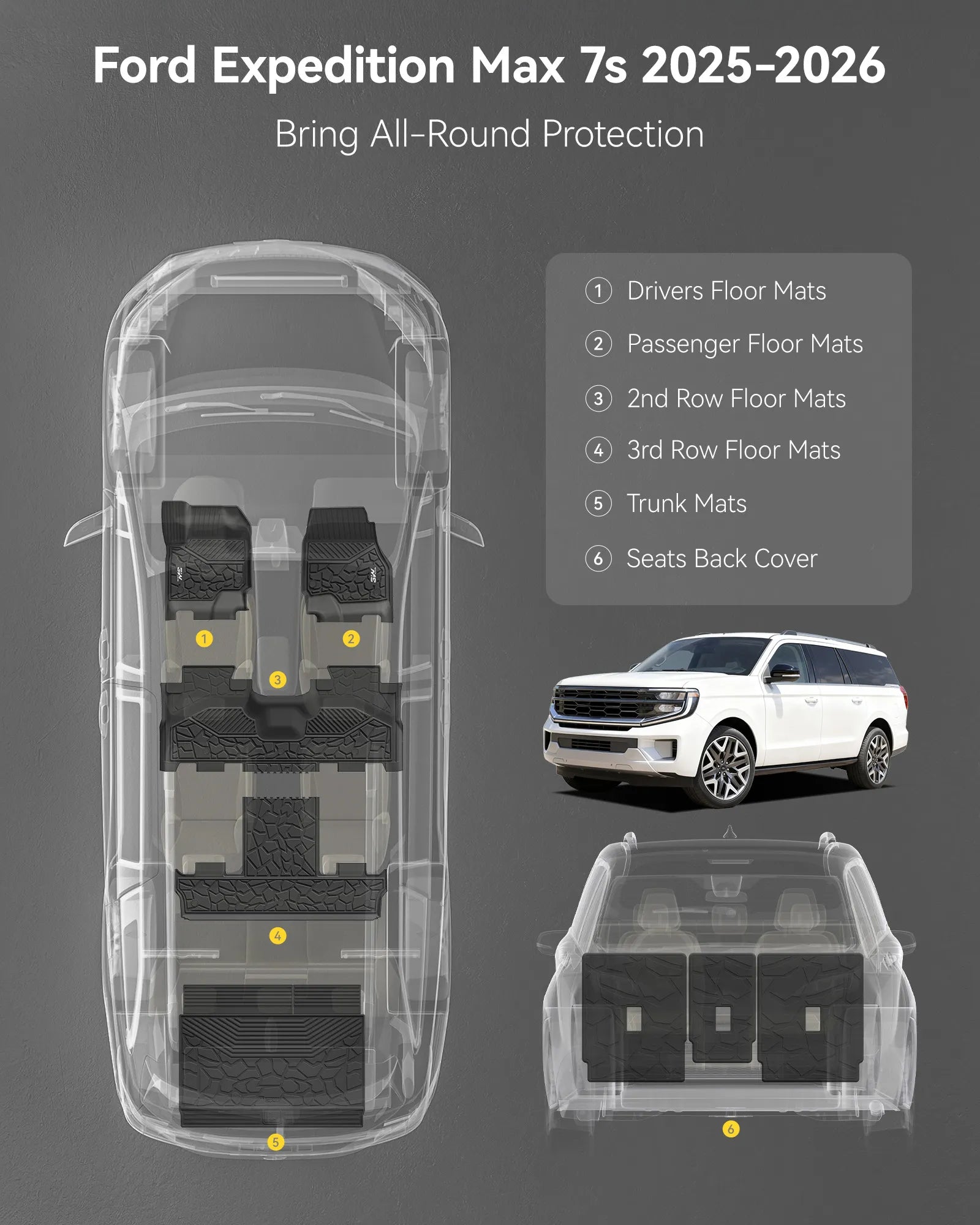3W Ford Expedition Max 7 Seats 2025 Custom Floor Mats/ Crago Liner Thorex™ All-Weather Protection