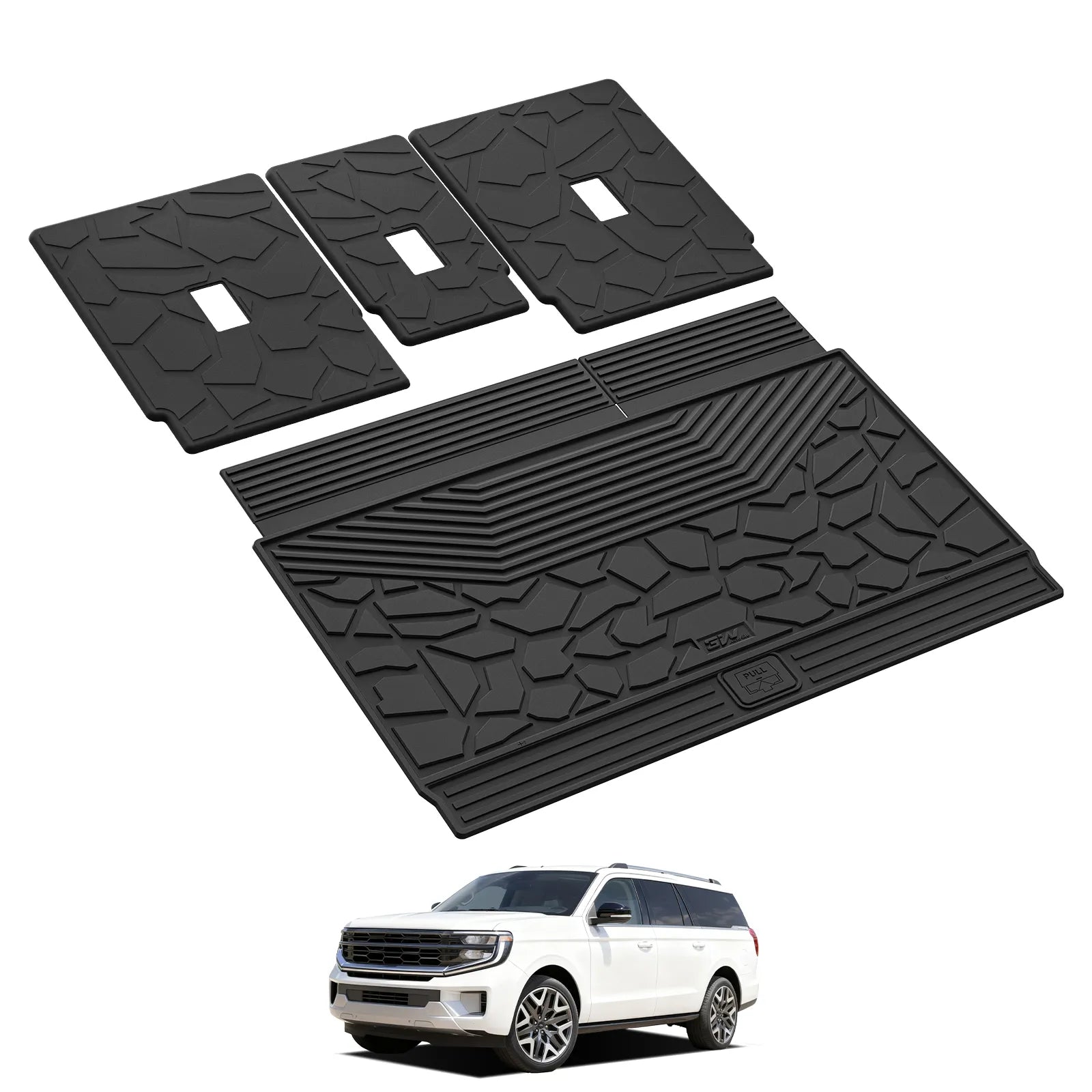 3W Cargo Liner & Seat Back Mats for 2025 2026 Ford Expedition MAX 7/8 Seats,TPE All Weather Protection Car Trunk Liners Covering The Backrest,Cargo Accessories