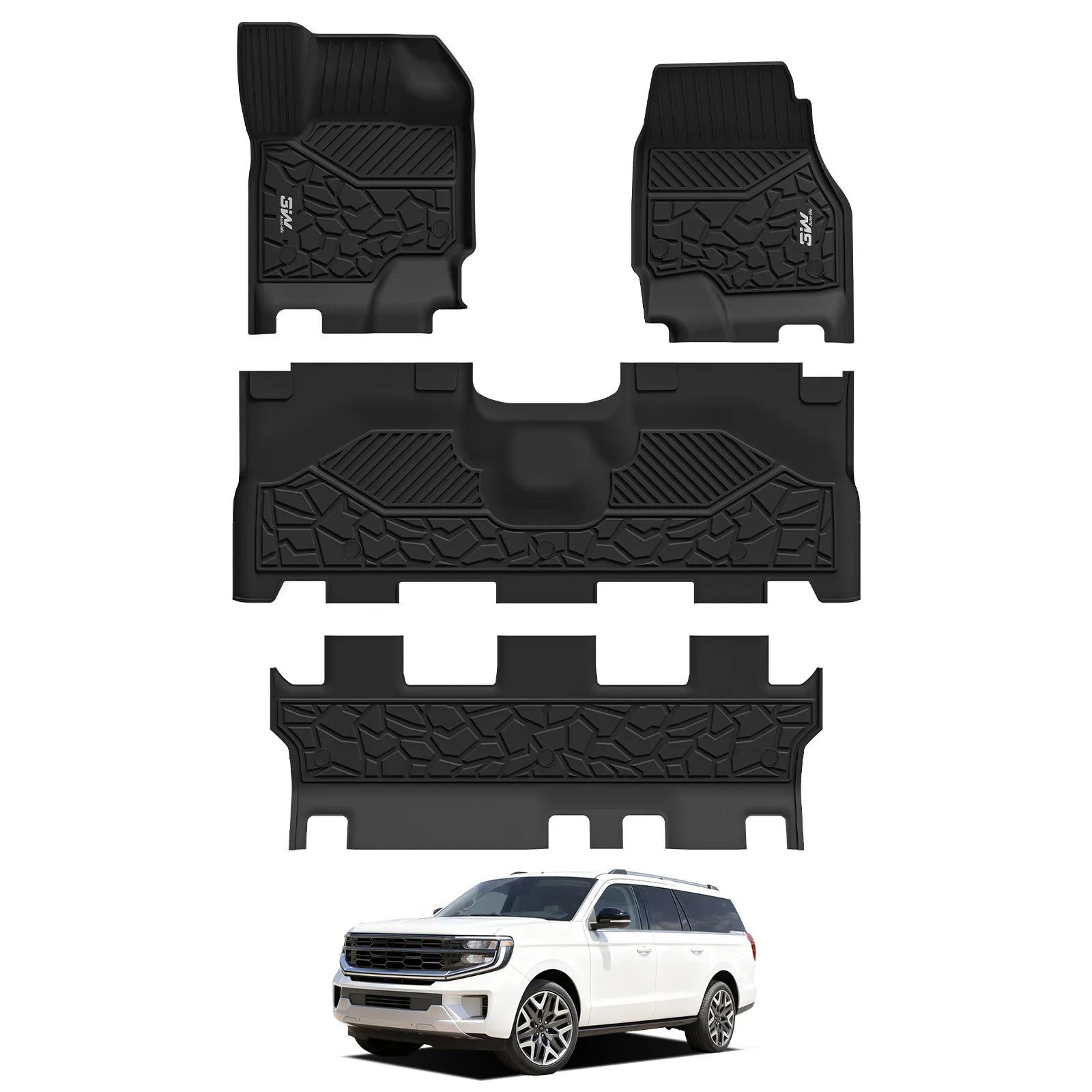 3W Ford Expedition Max 8 Seats 2025 Custom Floor Mats/ Crago Liner Thorex™ All-Weather Protection - 3Wliners