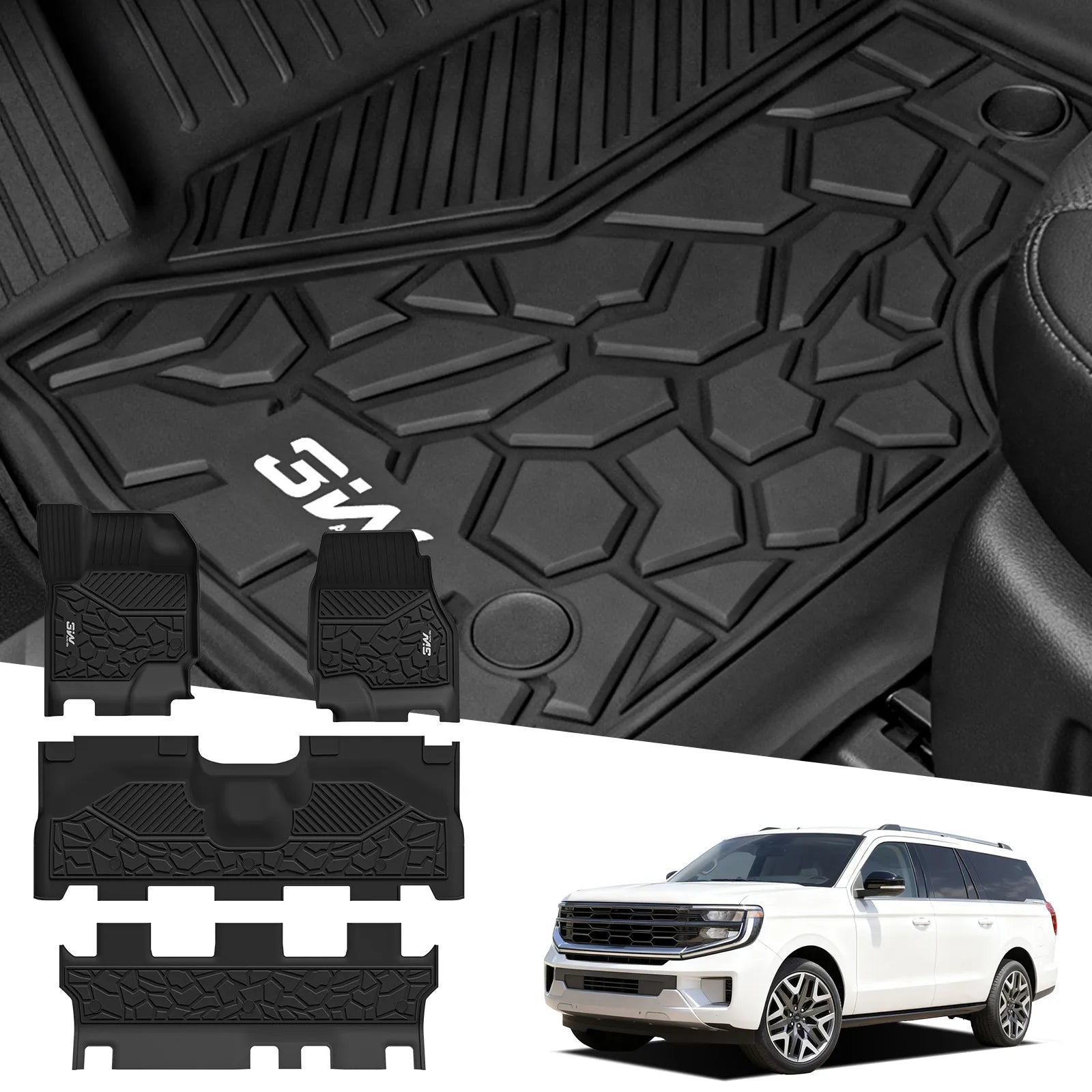 3W Floor Mats for 2025 2026 Ford Expedition Max Bench Seating 8 Seats, All Weather for 2025 2026 Ford Expedition Max (Not fit 7 Seats) Floor Mats Cargo Mat (Only MAX)