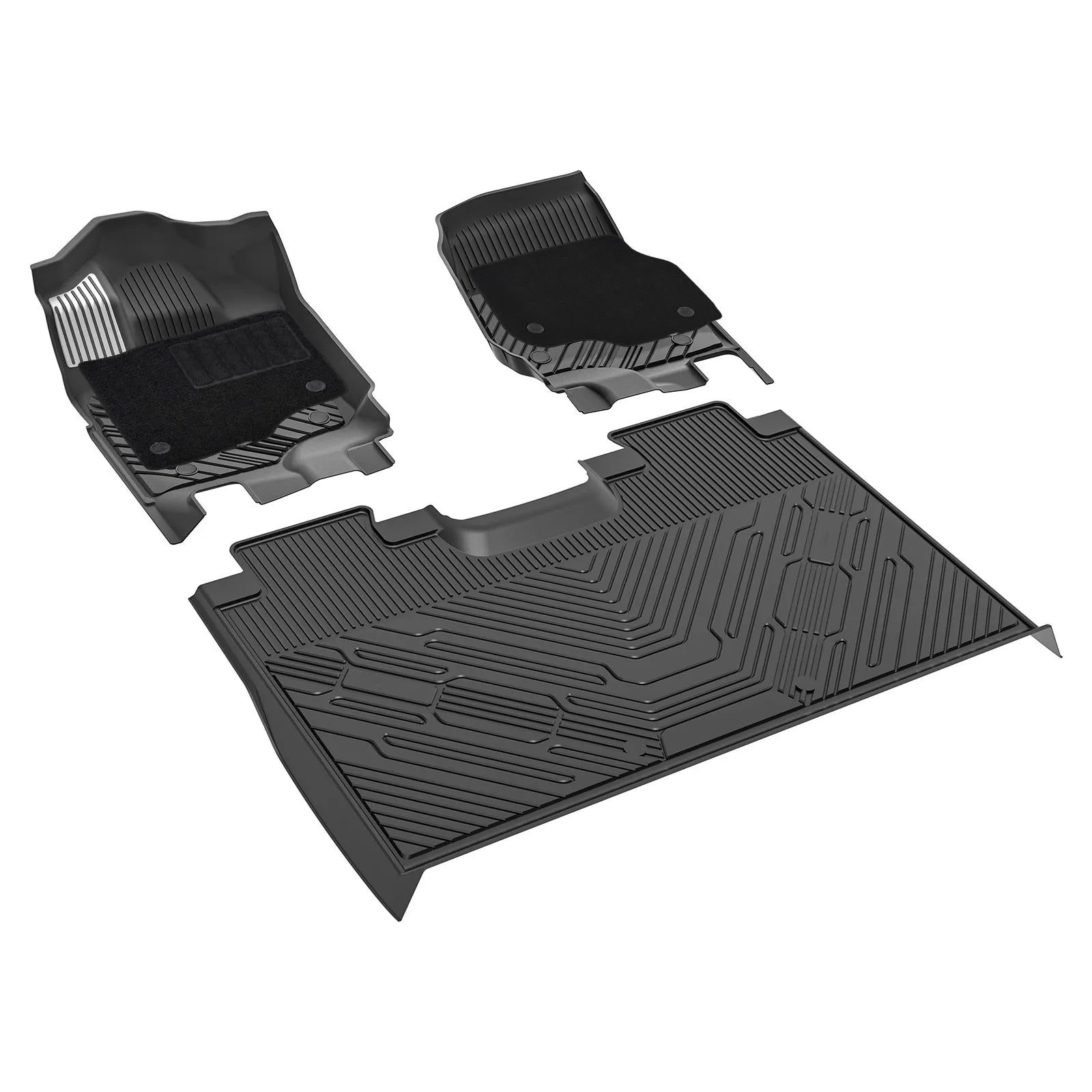 3W Floor Mats (with Metal Pedals) & Carpets for Ford F-150 2015-2026 & F150 Lightning 2022-2025 SuperCrew (w/o Fold Flat Storage), TPE All Weather Front & Rear 3PCS | Heavy Duty, Easy Clean - Black