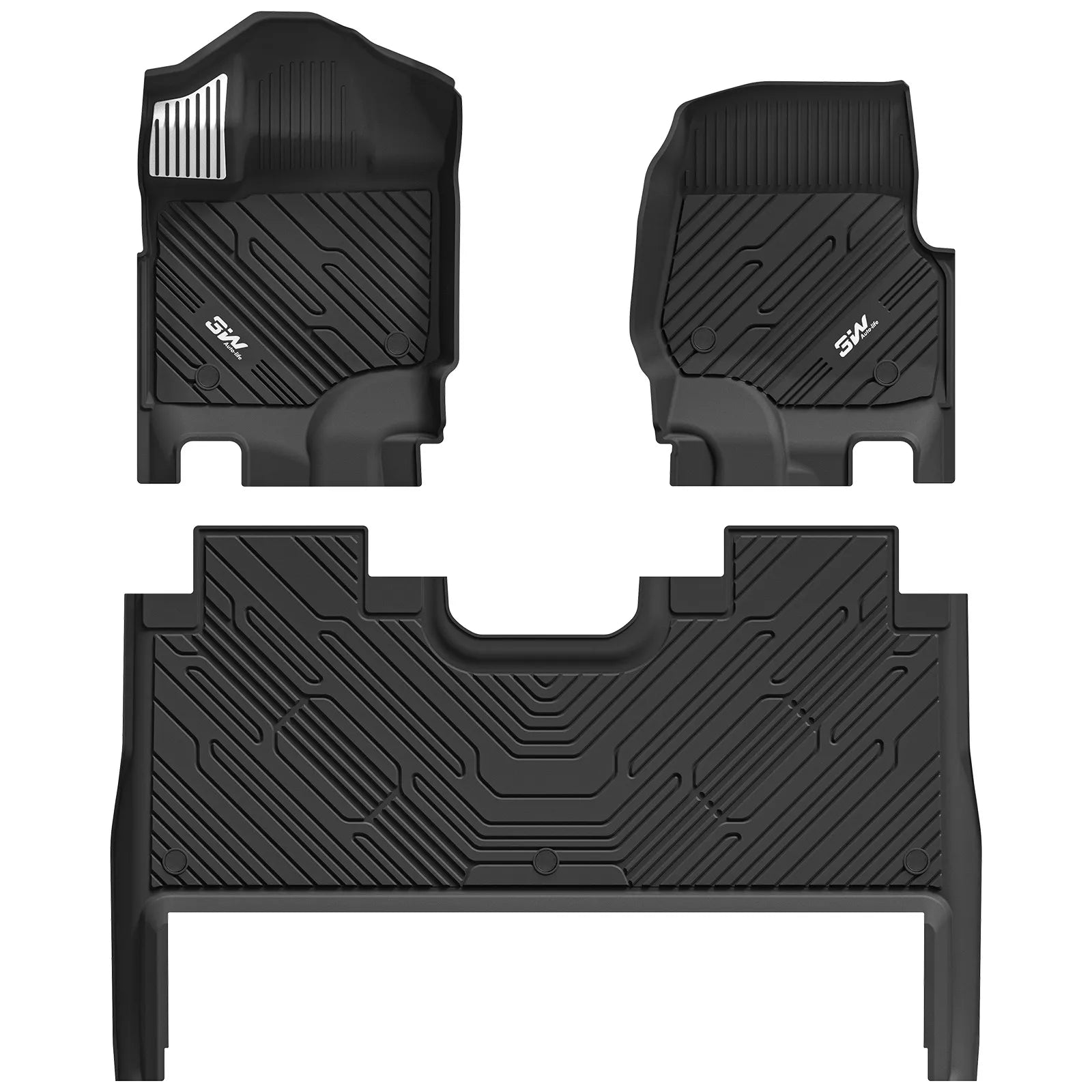 3W Floor Mats (with Metal Pedals) for Ford F-150 2015-2026 & F150 Lightning 2022-2025 SuperCrew (w/o Fold Flat Storage), TPE All Weather Custom Fit, Front & Rear 3PCS | Heavy Duty, Easy Clean - Black