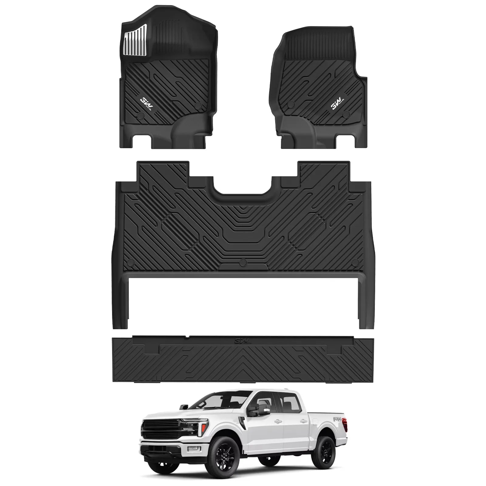3W Floor Mats (with Metal Pedals) & Storage Box Mat Fit for Ford F-150 2015-2026 & F150 Lightning 2022-2025 SuperCrew, TPE All Weather Car Mats Custom Fit Accessories
