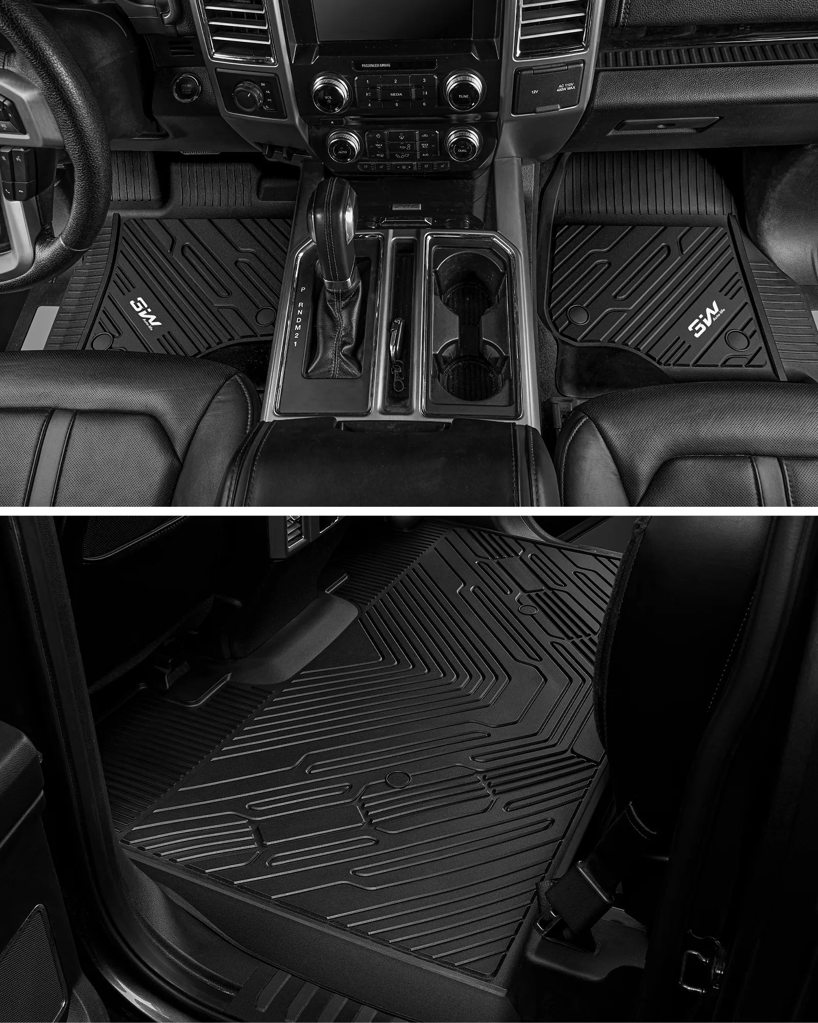 3W Floor Mats (with Metal Pedals) & Storage Box Mat Fit for Ford F-150 2015-2026 & F150 Lightning 2022-2025 SuperCrew, TPE All Weather Car Mats Custom Fit Accessories
