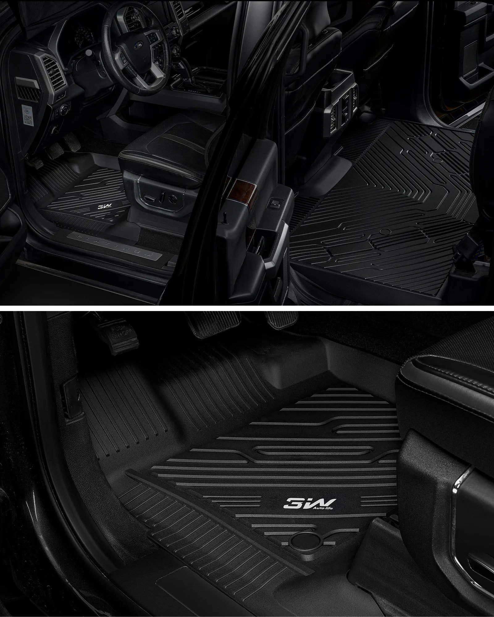3W Floor Mats (with Metal Pedals) & Storage Box Mat Fit for Ford F-150 2015-2026 & F150 Lightning 2022-2025 SuperCrew, TPE All Weather Car Mats Custom Fit Accessories