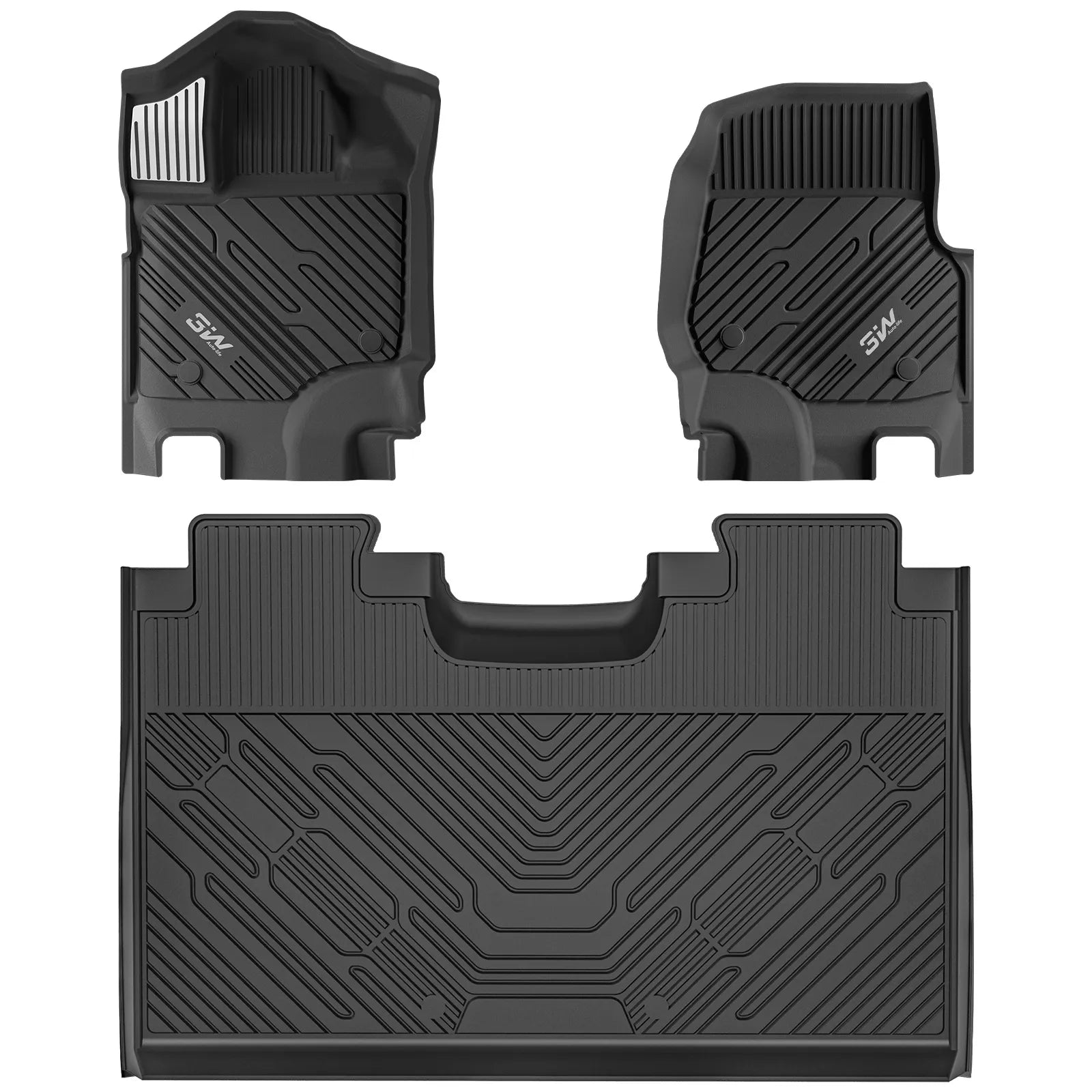 3W Floor Mats (with Metal Pedals) for Ford F-150 2015-2026 & F150 Lightning 2022-2025 SuperCrew (w/o Fold Flat Storage), TPE All Weather Custom Fit, Front & Rear 3PCS | Heavy Duty, Easy Clean - Black