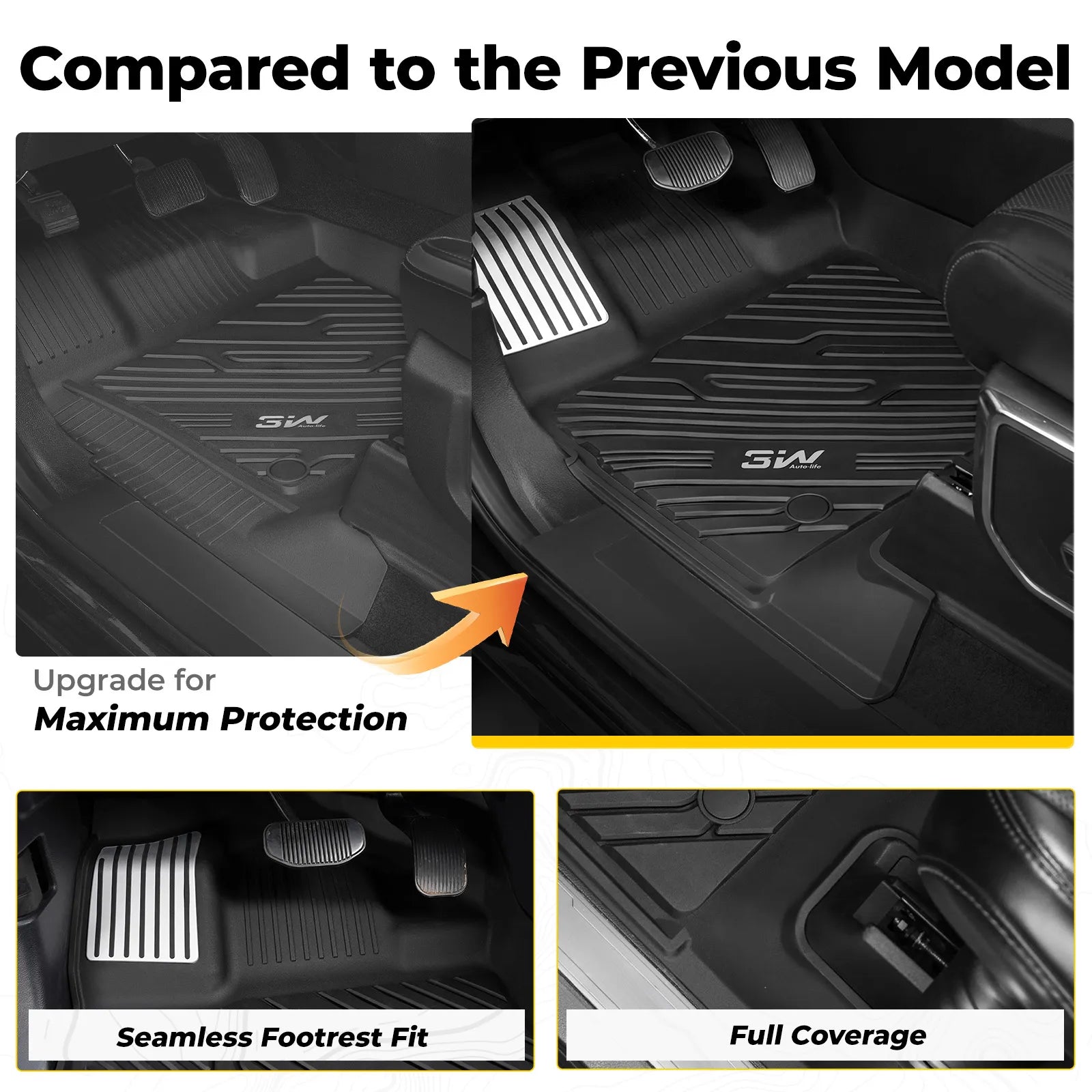 3W Floor Mats (with Metal Pedals) for Ford F-150 2015-2026 & F150 Lightning 2022-2025 SuperCrew (w/o Fold Flat Storage), TPE All Weather Custom Fit, Front & Rear 3PCS | Heavy Duty, Easy Clean - Black