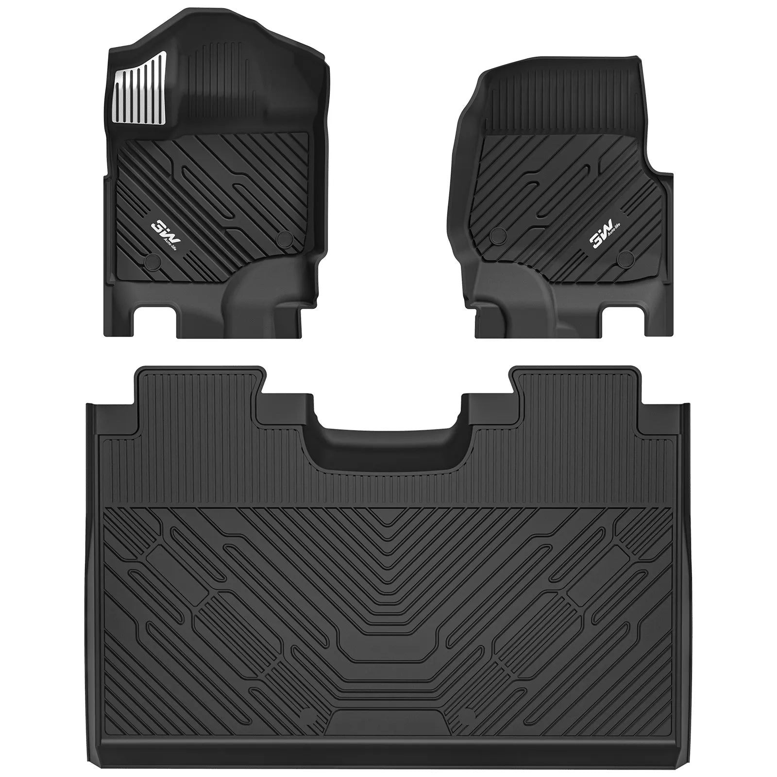 3W Floor Mats (with Metal Pedals) for Ford F-150 2015-2026 & F150 Lightning 2022-2025 SuperCrew (w/o Fold Flat Storage), TPE All Weather Custom Fit, Front & Rear 3PCS | Heavy Duty, Easy Clean - Black