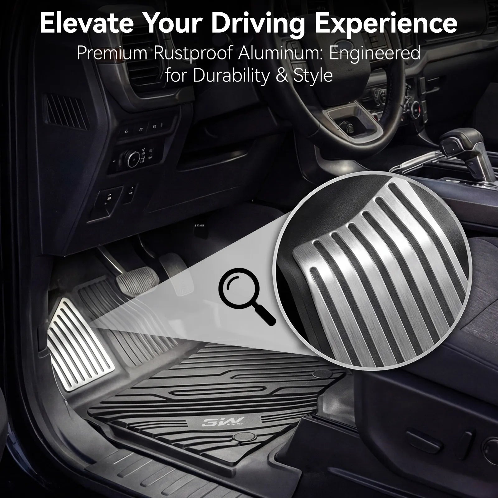 3W Floor Mats (with Metal Pedals) for Ford F-150 2015-2026 & F150 Lightning 2022-2025 SuperCrew (w/o Fold Flat Storage), TPE All Weather Custom Fit, Front & Rear 3PCS | Heavy Duty, Easy Clean - Black