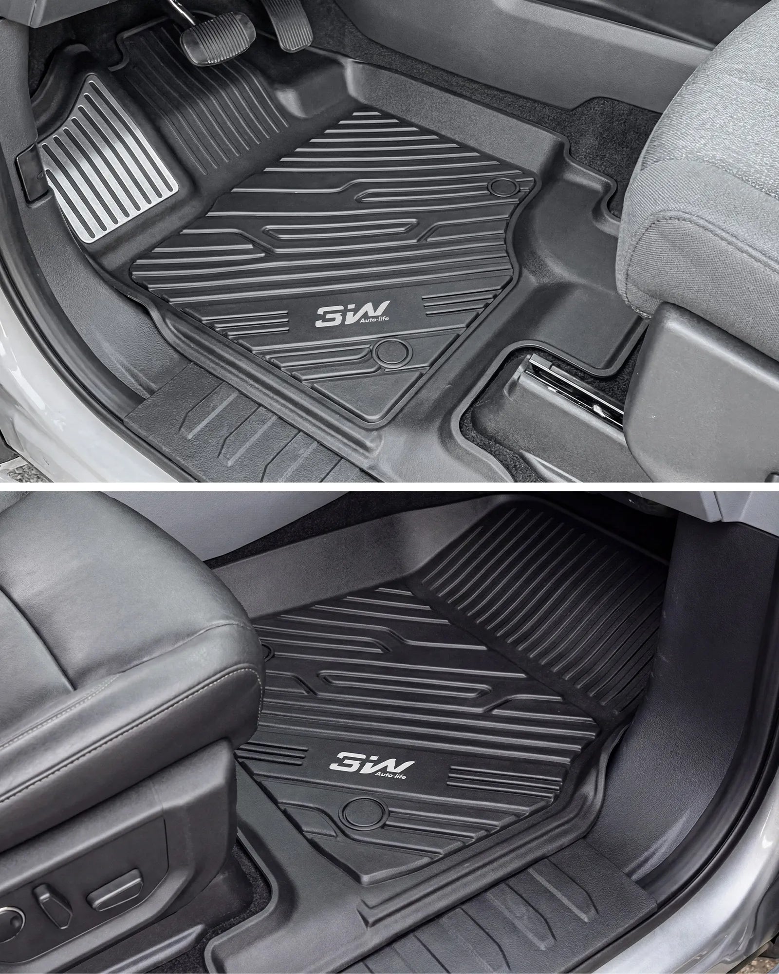 3W Floor Mats (with Metal Pedals) for Ford F-150 2015-2026 & F150 Lightning 2022-2025 SuperCrew (w/o Fold Flat Storage), TPE All Weather Custom Fit, Front & Rear 3PCS | Heavy Duty, Easy Clean - Black