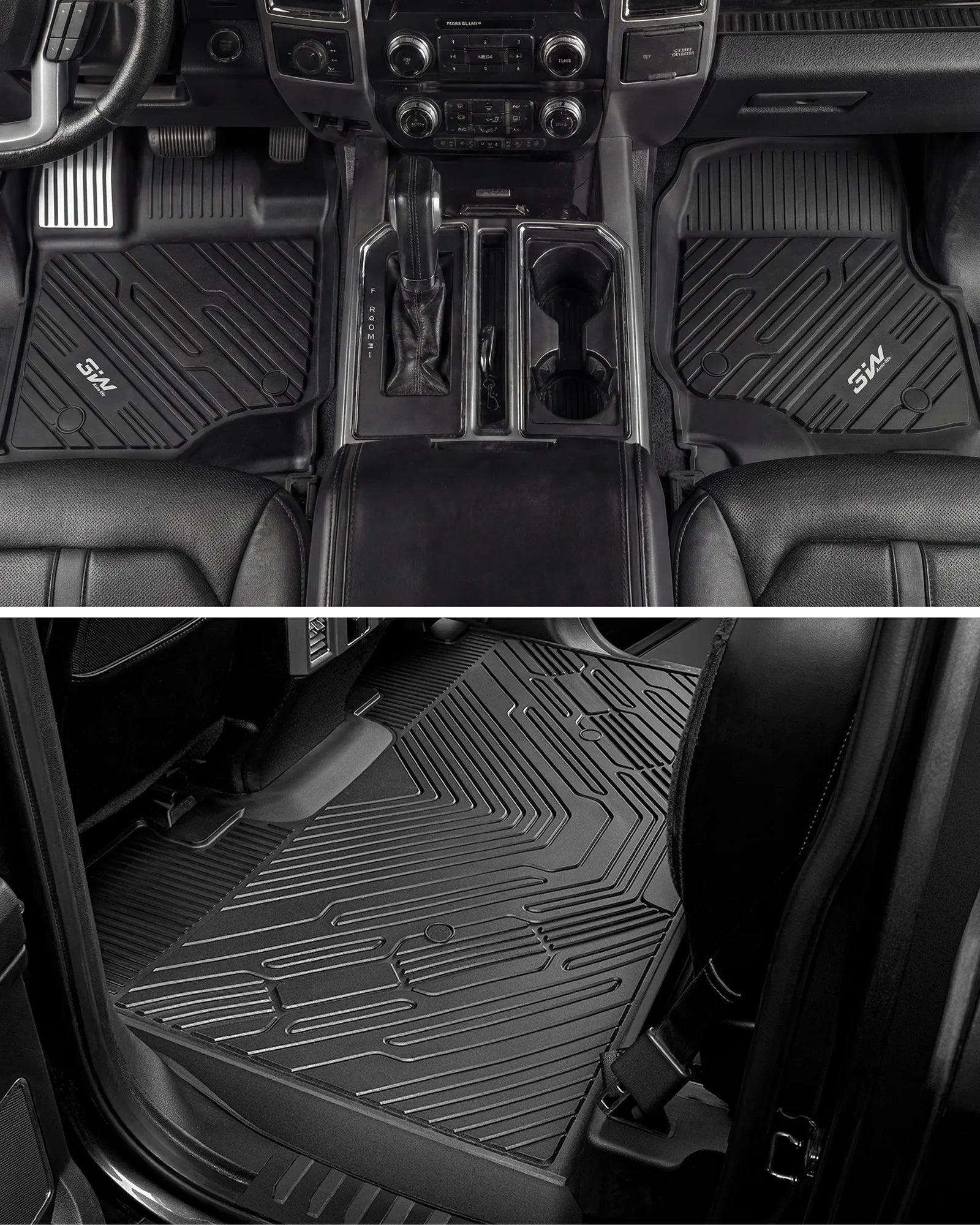 3W Floor Mats (with Metal Pedals) for Ford F-150 2015-2026 & F150 Lightning 2022-2025 SuperCrew (w/o Fold Flat Storage), TPE All Weather Custom Fit, Front & Rear 3PCS | Heavy Duty, Easy Clean - Black