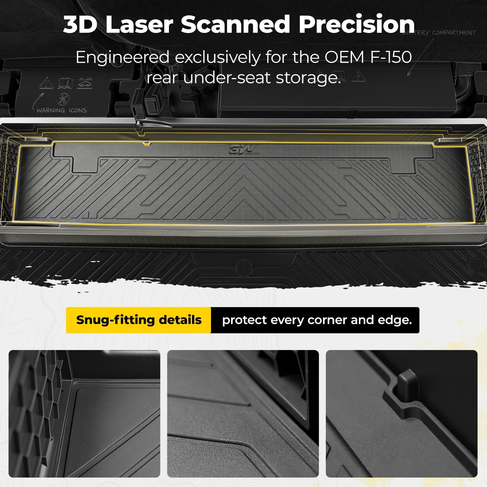 3W Floor Mats (with Metal Pedals) & Storage Box Mat Fit for Ford F-150 2015-2026 & F150 Lightning 2022-2025 SuperCrew, TPE All Weather Car Mats Custom Fit Accessories