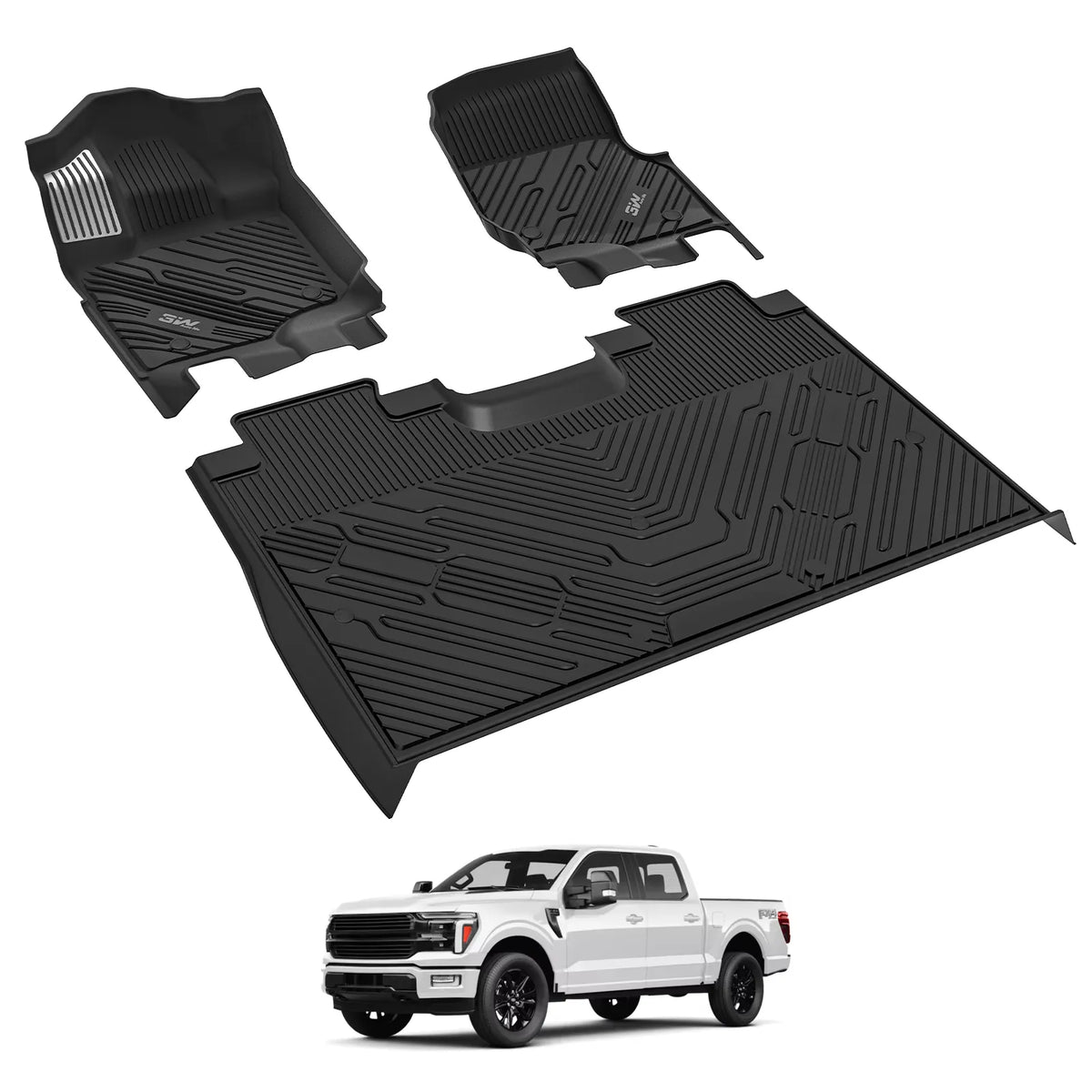 3W Floor Mats (with Metal Pedals) for Ford F-150 2015-2026 & F150 Lightning 2022-2025 SuperCrew (without Fold Flat Storage), TPE All Weather Custom Fit, Front & Rear 3PCS | Heavy Duty, Easy Clean - Black