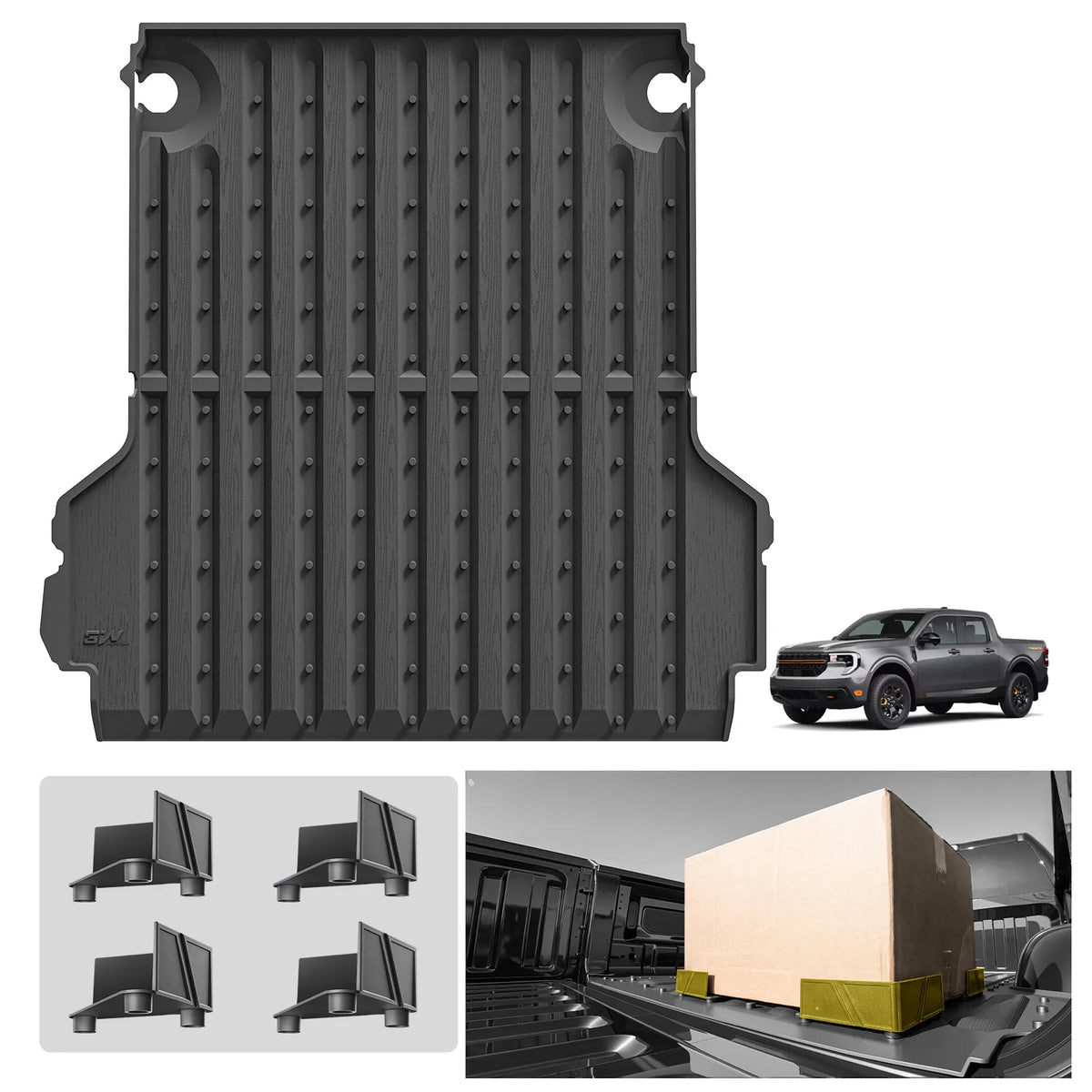 3W Truck Bed Mat Compatible with 2022-2026 Ford Maverick Gas & Hybrid Car Accessories Vehicle Perfectly Flush All Weather Protection TPE Heavy Duty Pickup Car Bed Cargo Mat